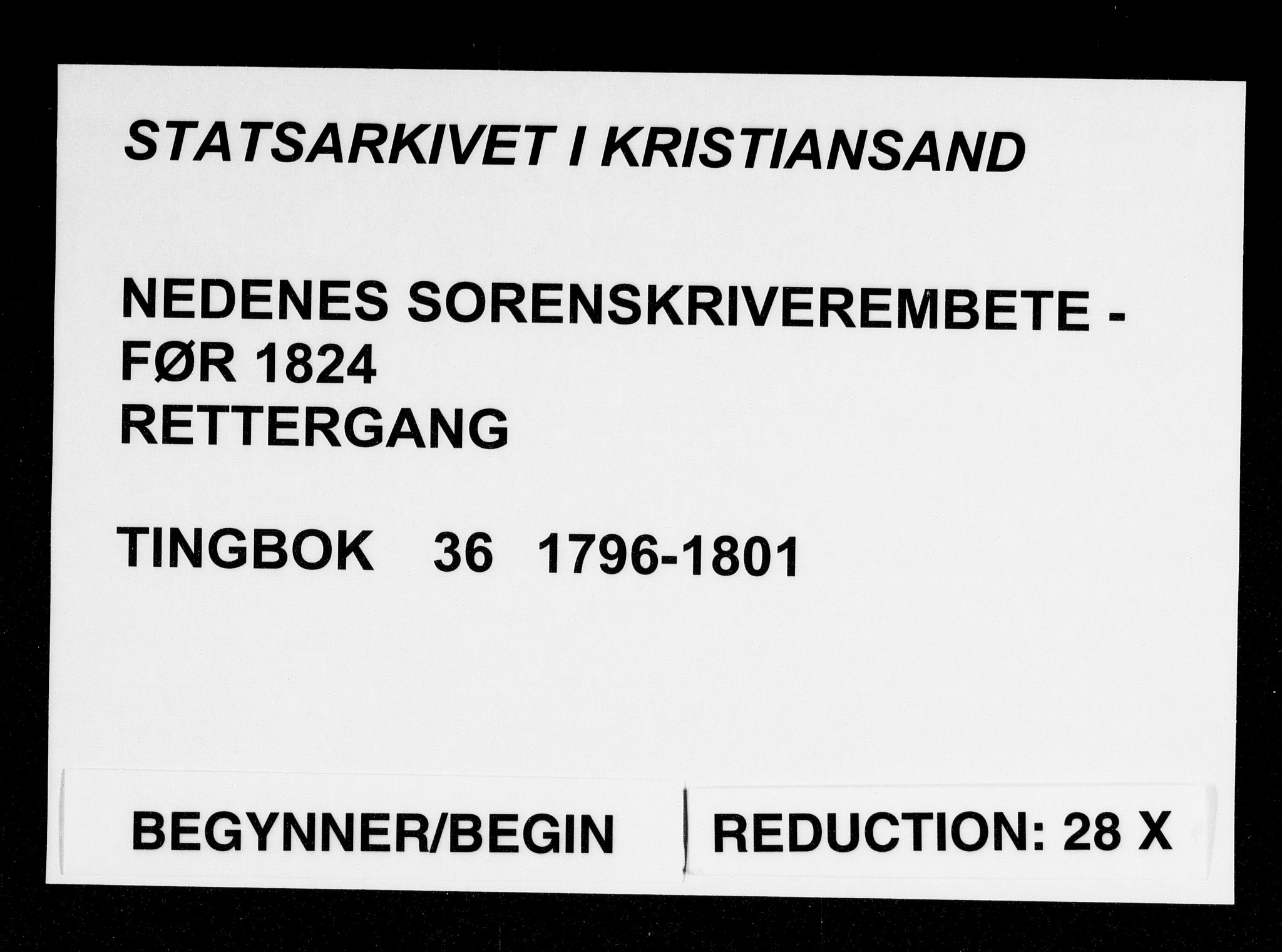 Nedenes sorenskriveri før 1824, AV/SAK-1221-0007/F/Fa/L0041: Tingbok med register nr 36, 1796-1801