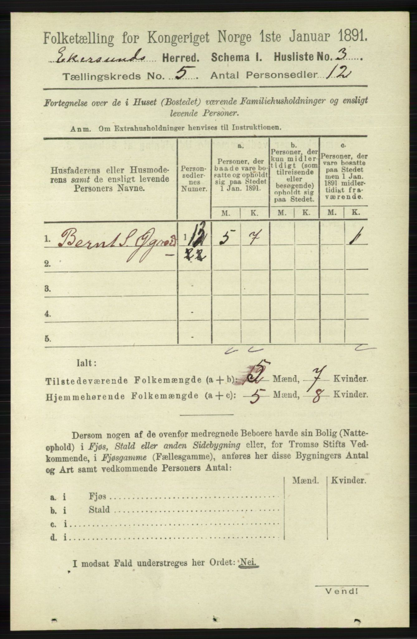 RA, 1891 census for 1116 Eigersund herred, 1891, p. 2019