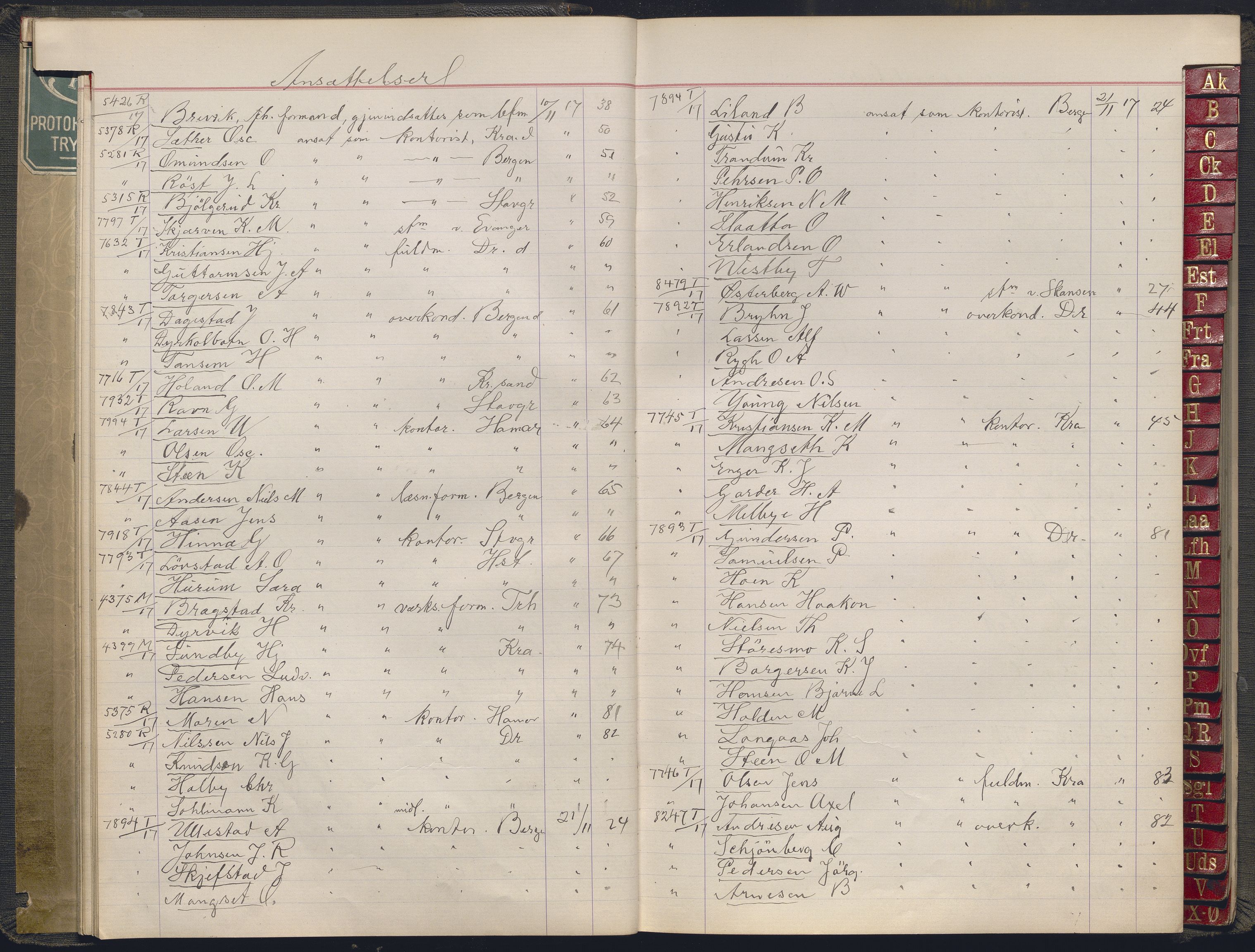 Norges statsbaner, Administrasjons- økonomi- og personalavdelingen, RA/S-3412/A/Aa/L0035: Register til forhandlingsprotokoll, 1915-1919