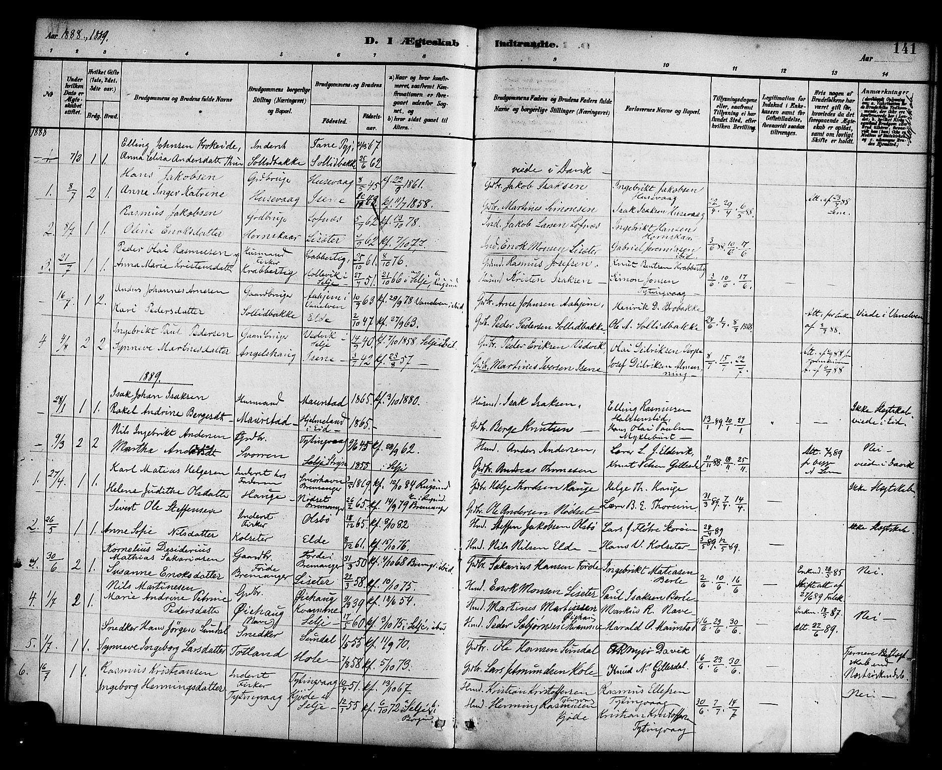 Davik sokneprestembete, SAB/A-79701/H/Haa/Haad/L0001: Parish register (official) no. D 1, 1882-1900, p. 141