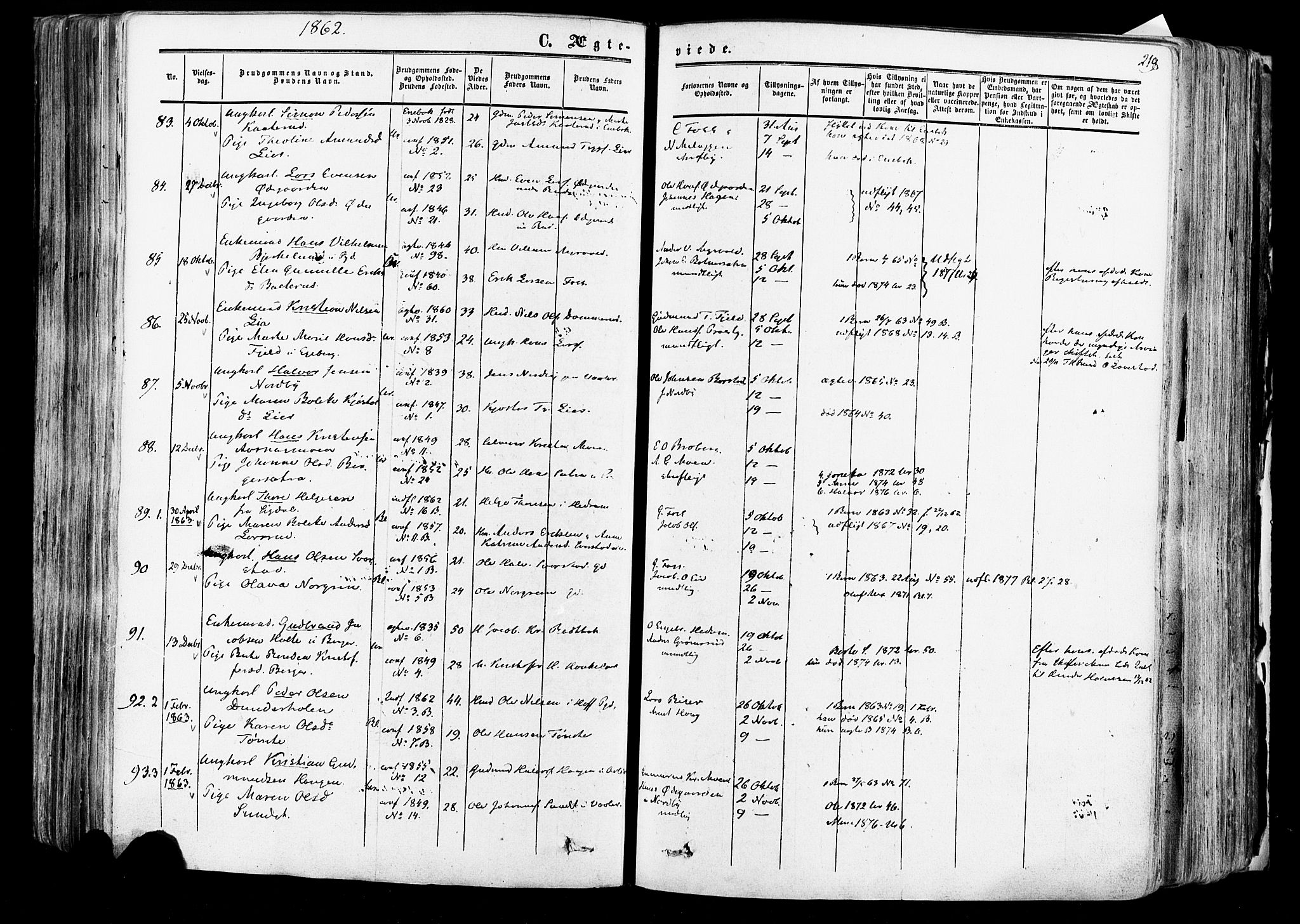 Aurskog prestekontor Kirkebøker, AV/SAO-A-10304a/F/Fa/L0007: Parish register (official) no. I 7, 1854-1877, p. 218