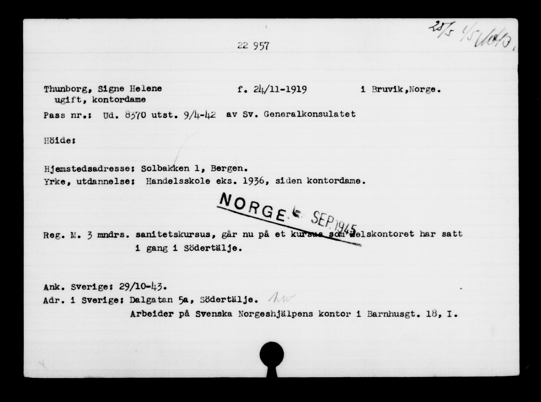 Den Kgl. Norske Legasjons Flyktningskontor, RA/S-6753/V/Va/L0010: Kjesäterkartoteket.  Flyktningenr. 22000-25314, 1940-1945, p. 1036