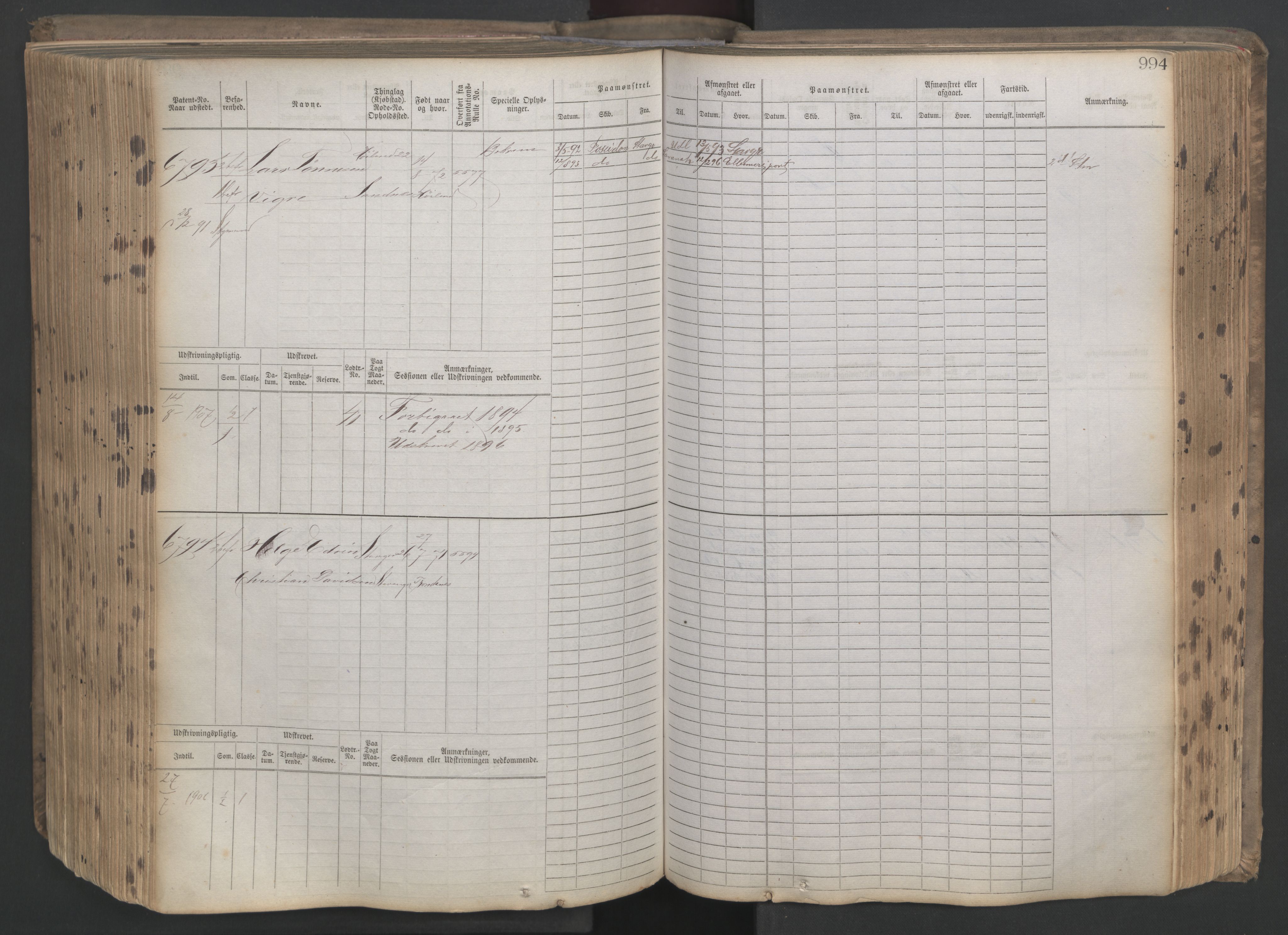 Stavanger sjømannskontor, AV/SAST-A-102006/F/Fb/Fbb/L0021: Sjøfartshovedrulle patnentnr. 6005-7204 (dublett), 1887, p. 399