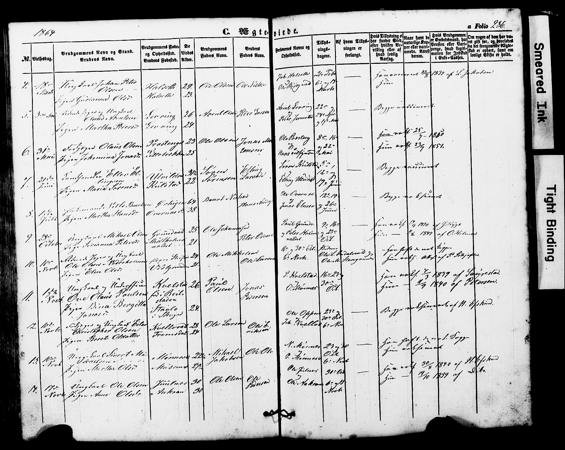 Ministerialprotokoller, klokkerbøker og fødselsregistre - Nord-Trøndelag, SAT/A-1458/724/L0268: Parish register (copy) no. 724C04, 1846-1878, p. 286