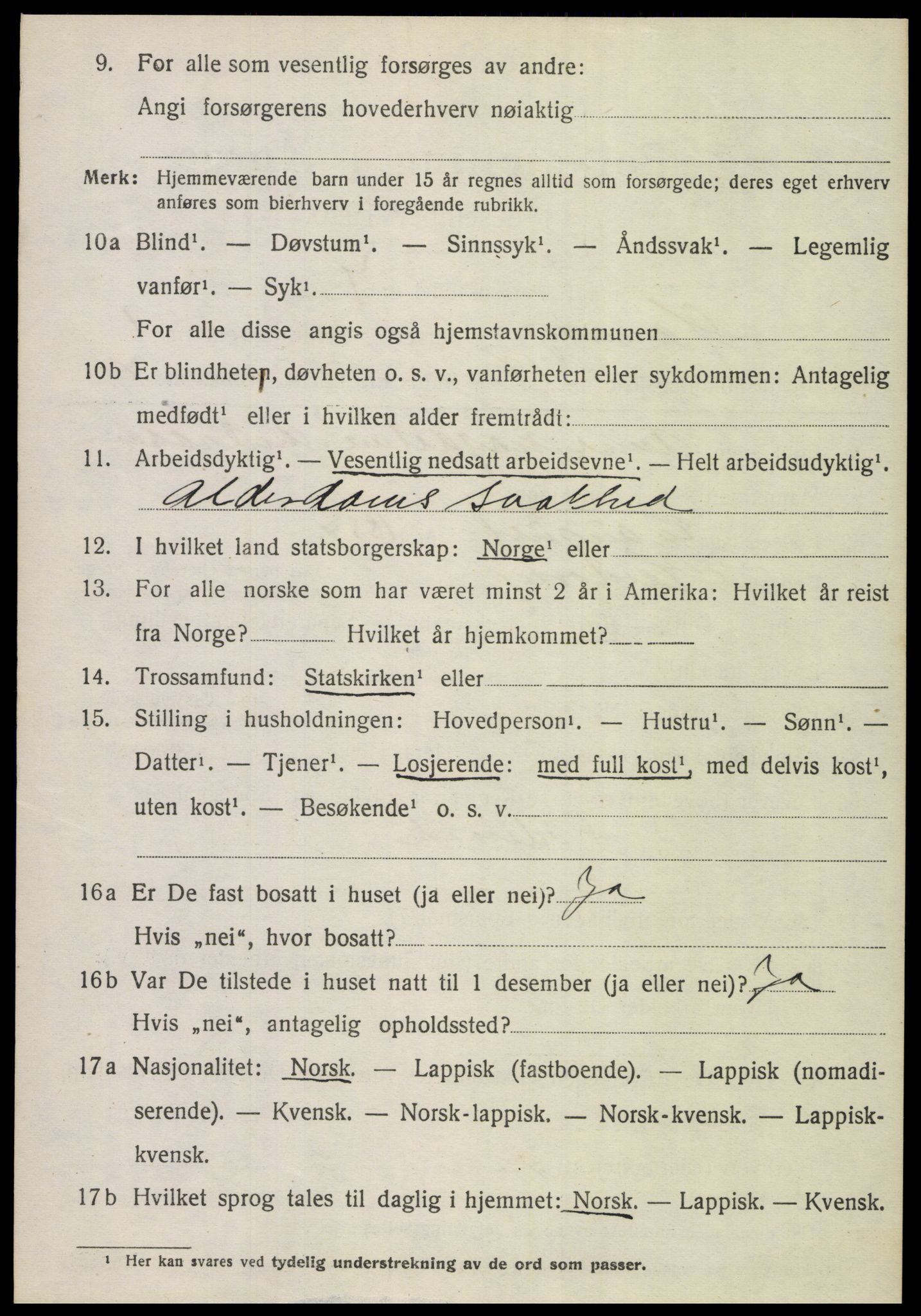 SAT, 1920 census for Hamarøy, 1920, p. 1427