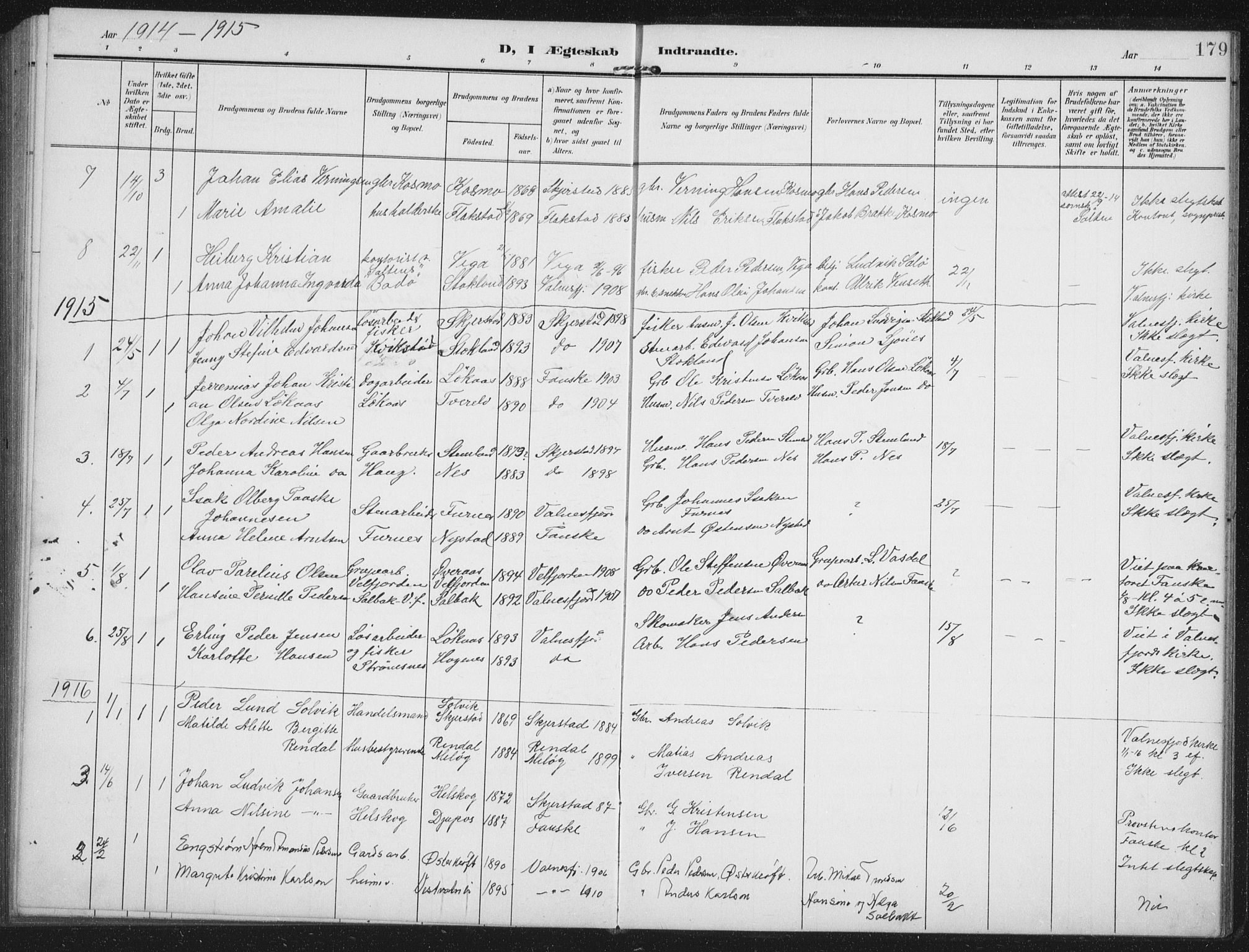 Ministerialprotokoller, klokkerbøker og fødselsregistre - Nordland, AV/SAT-A-1459/851/L0726: Parish register (copy) no. 851C01, 1902-1924, p. 179