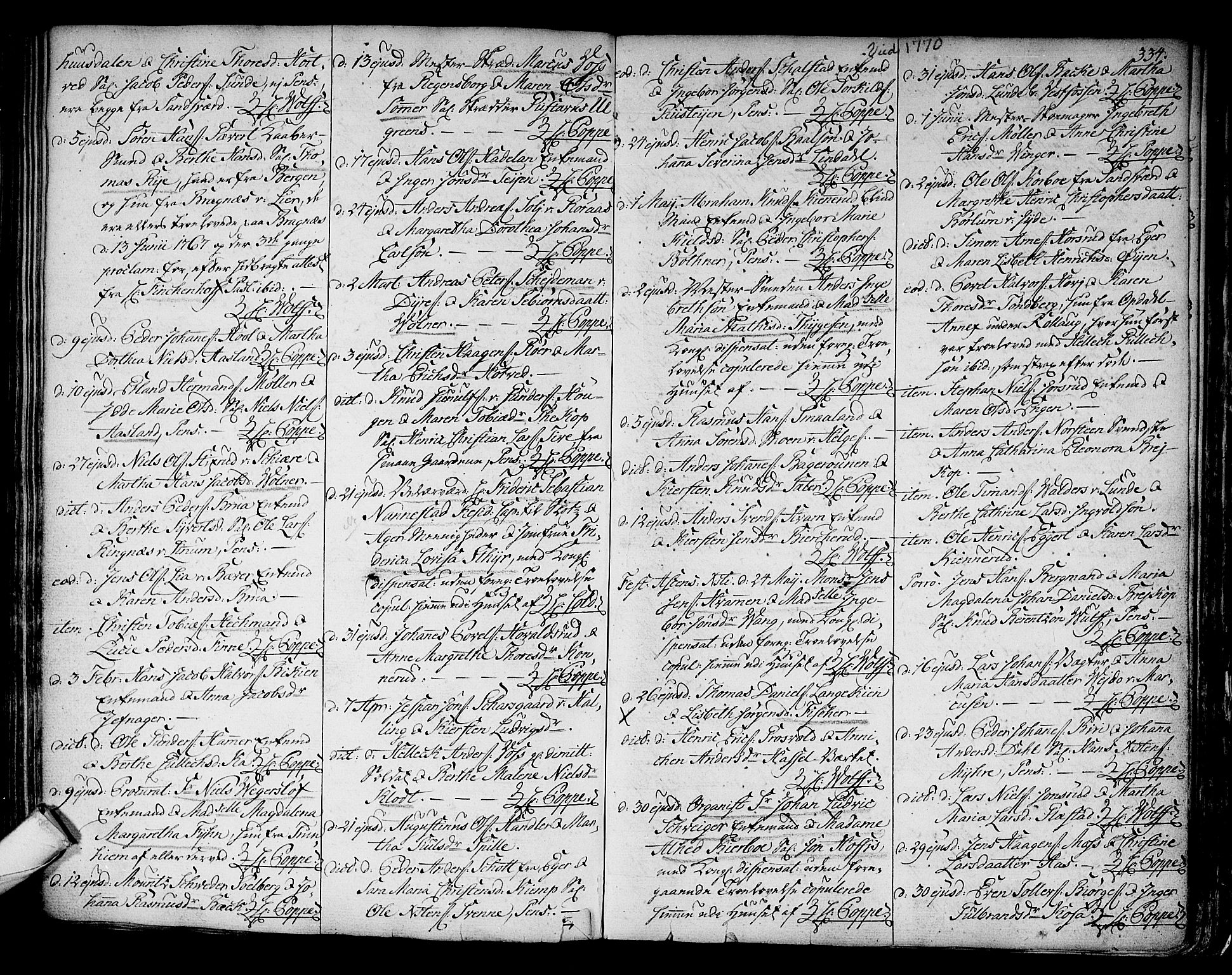 Kongsberg kirkebøker, SAKO/A-22/F/Fa/L0005: Parish register (official) no. I 5, 1769-1782, p. 334