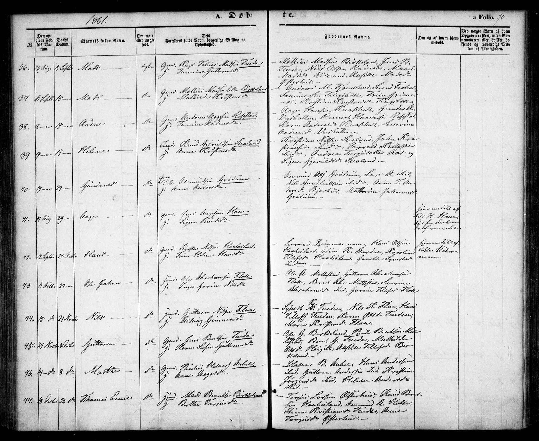 Birkenes sokneprestkontor, AV/SAK-1111-0004/F/Fa/L0003: Parish register (official) no. A 3, 1850-1866, p. 70