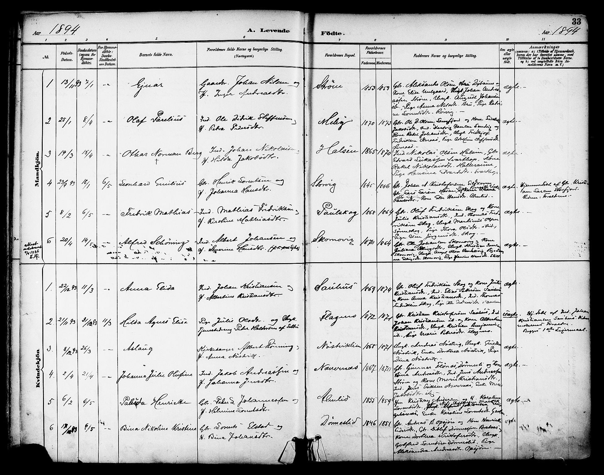 Ministerialprotokoller, klokkerbøker og fødselsregistre - Nordland, AV/SAT-A-1459/814/L0226: Parish register (official) no. 814A07, 1886-1898, p. 33