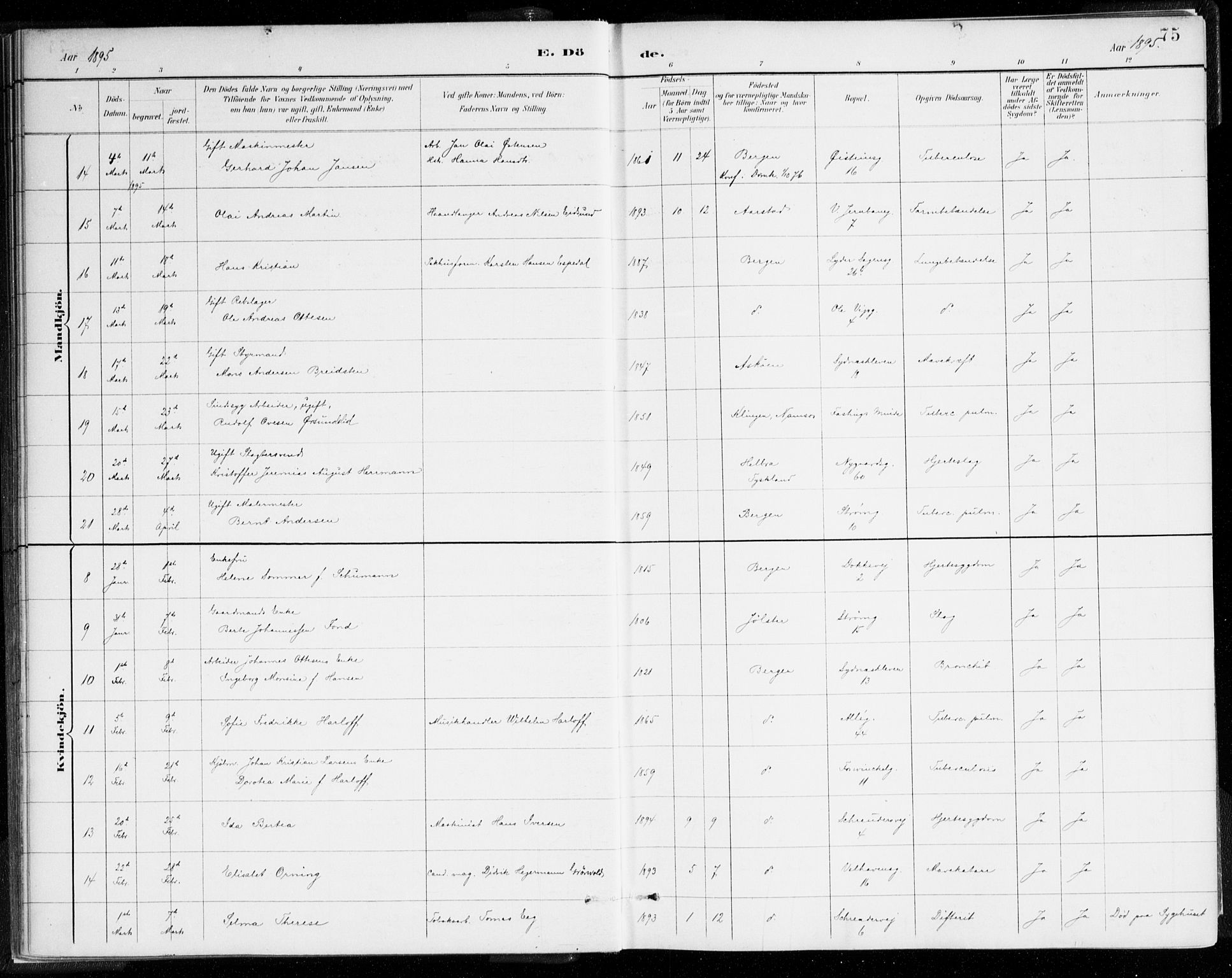 Johanneskirken sokneprestembete, SAB/A-76001/H/Haa/L0019: Parish register (official) no. E 1, 1885-1915, p. 75