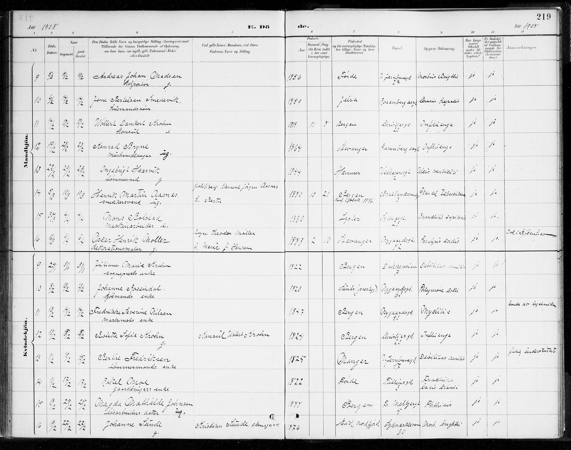 Johanneskirken sokneprestembete, AV/SAB-A-76001/H/Haa/L0019: Parish register (official) no. E 1, 1885-1915, p. 219