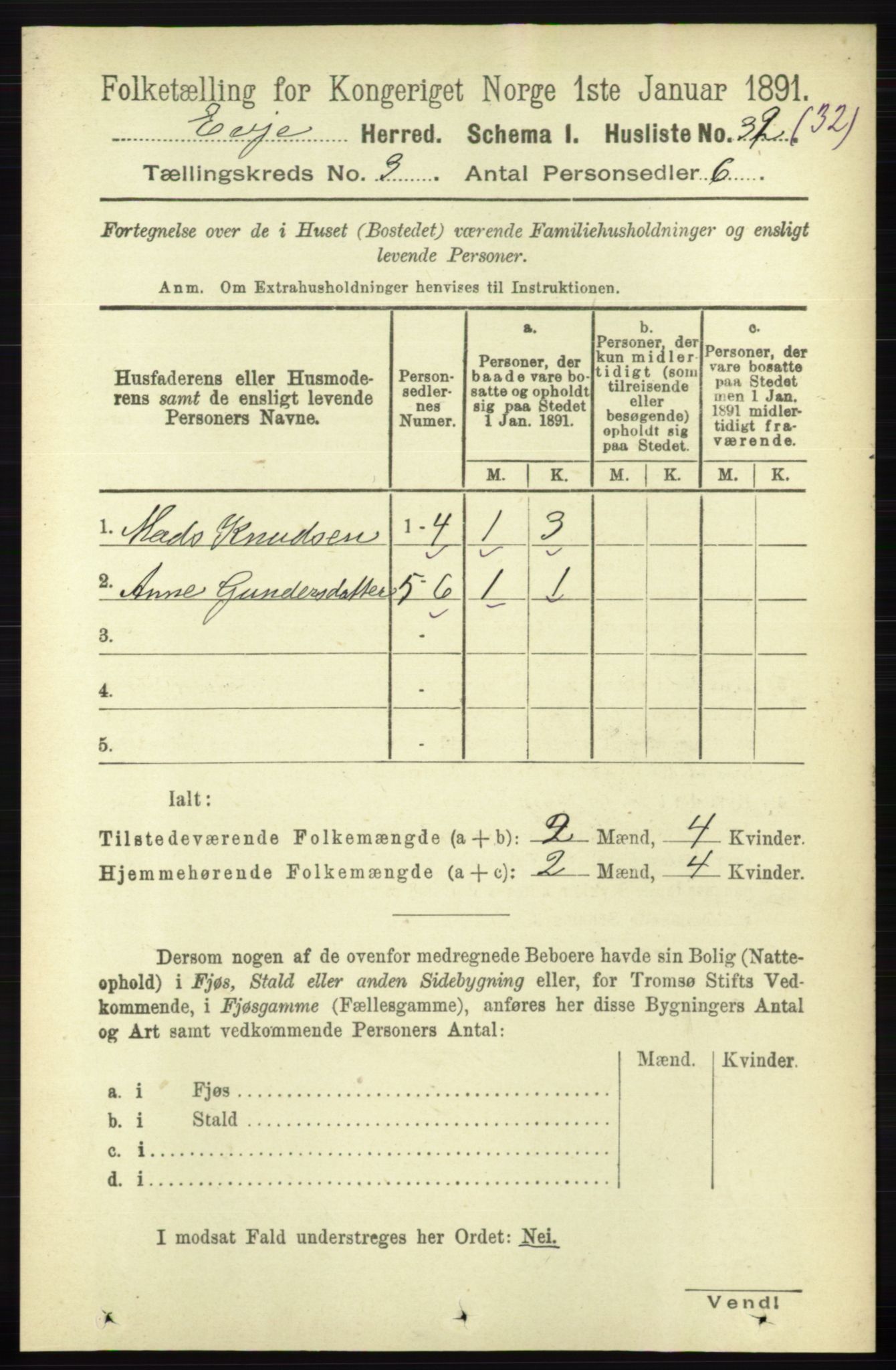 RA, 1891 census for 0937 Evje, 1891, p. 648