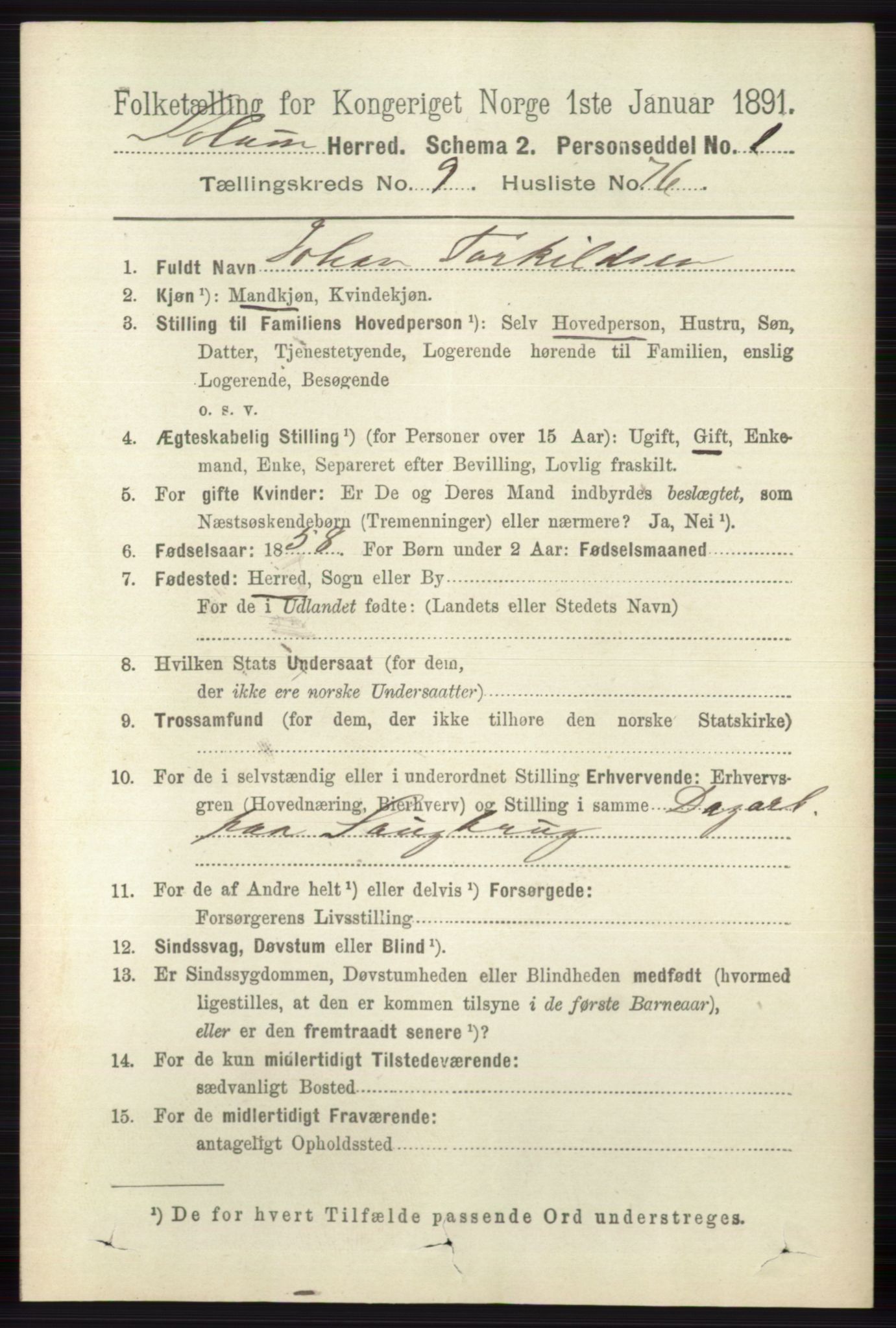 RA, 1891 census for 0818 Solum, 1891, p. 2477