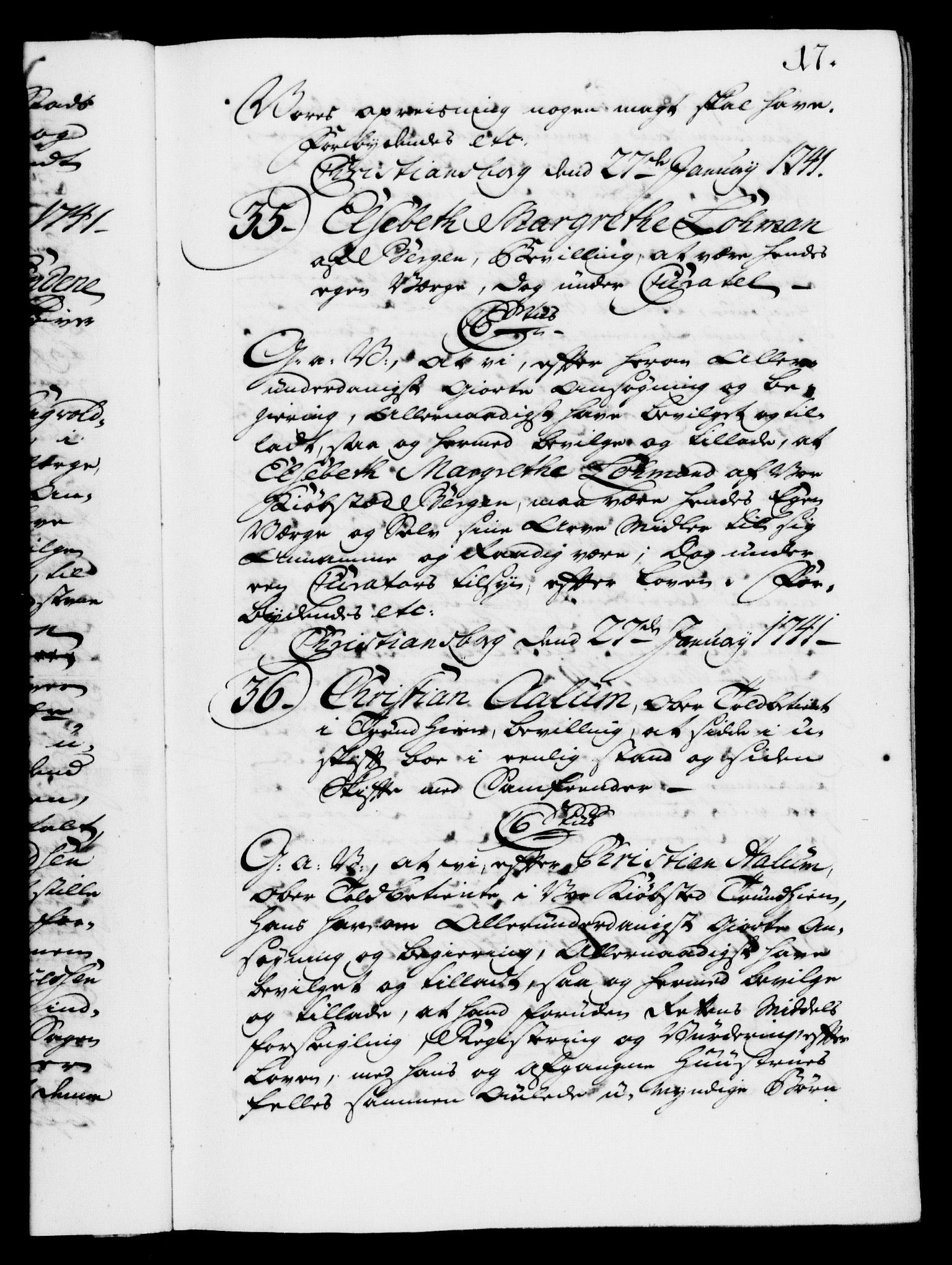 Danske Kanselli 1572-1799, AV/RA-EA-3023/F/Fc/Fca/Fcaa/L0032: Norske registre, 1741-1742, p. 17a