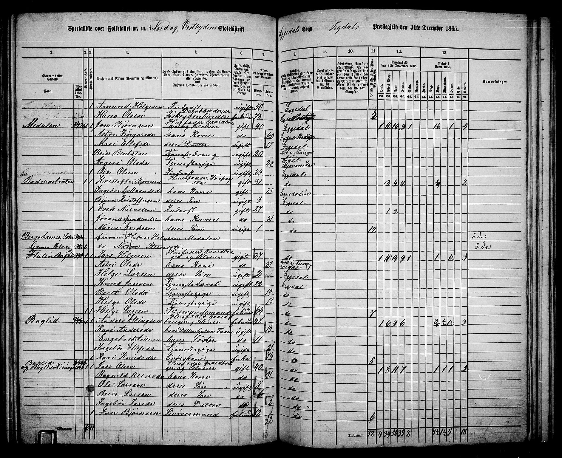 RA, 1865 census for Sigdal, 1865, p. 182