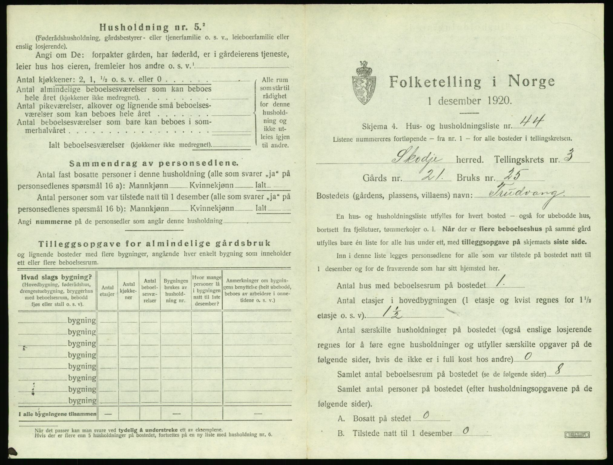 SAT, 1920 census for Skodje, 1920, p. 245