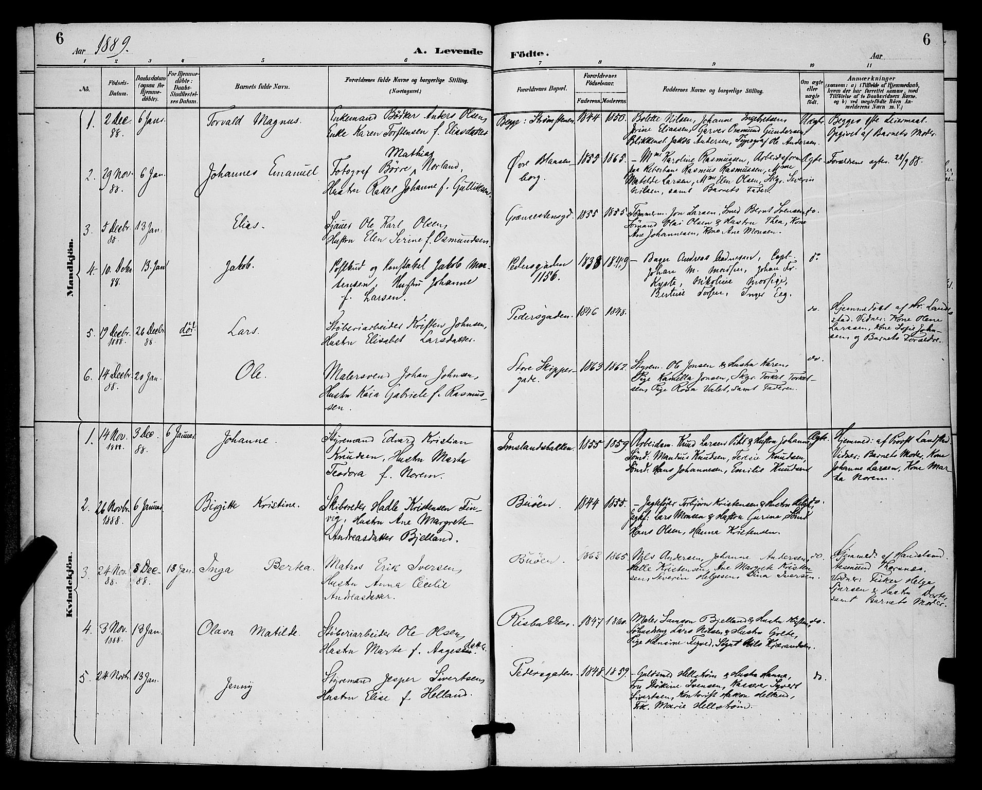 St. Johannes sokneprestkontor, SAST/A-101814/001/30/30BB/L0002: Parish register (copy) no. B 2, 1888-1901, p. 6