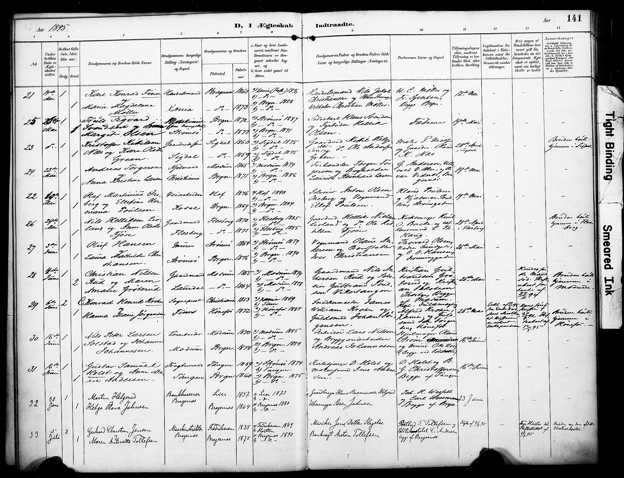 Bragernes kirkebøker, AV/SAKO-A-6/F/Fc/L0006: Parish register (official) no. III 6, 1888-1899, p. 141