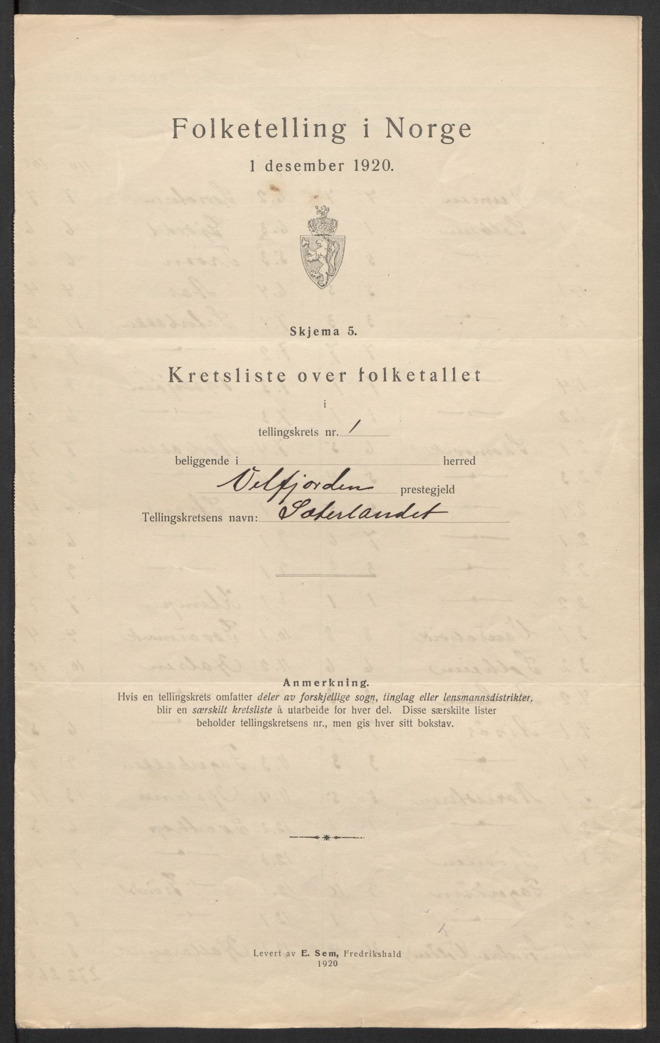 SAT, 1920 census for Velfjord, 1920, p. 12
