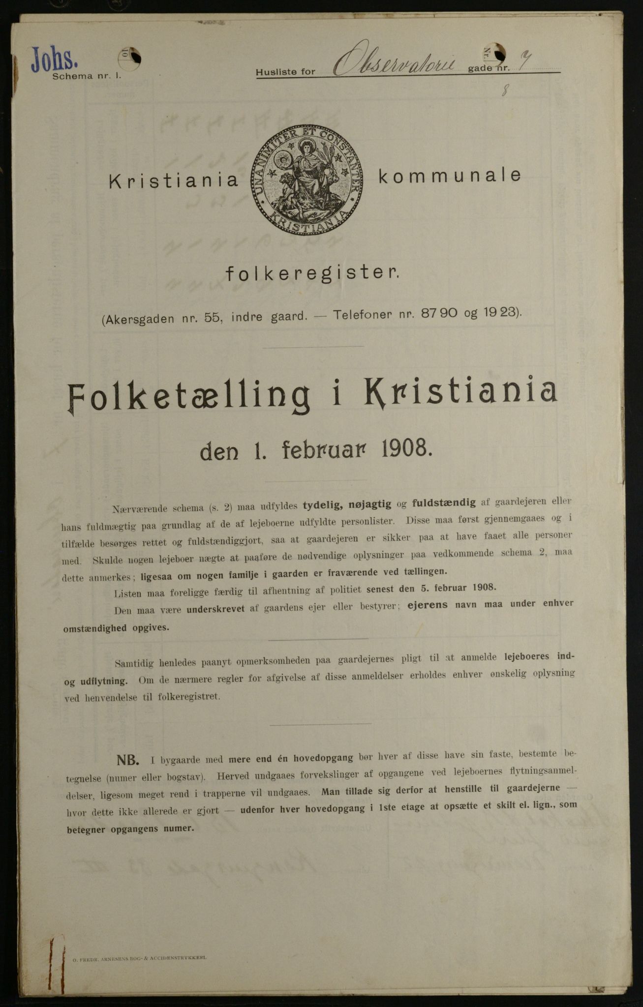 OBA, Municipal Census 1908 for Kristiania, 1908, p. 66677