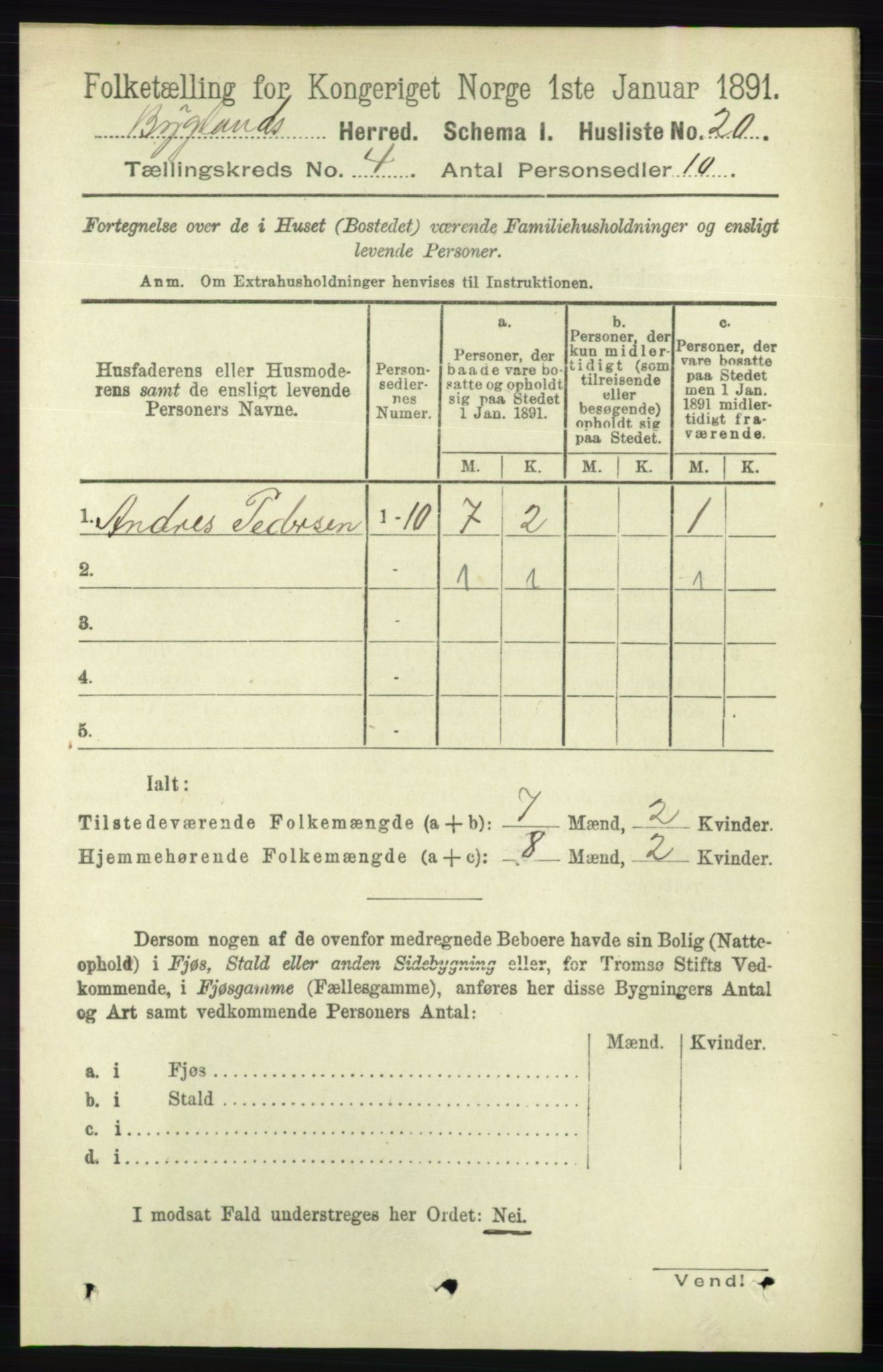 RA, 1891 census for 0938 Bygland, 1891, p. 848