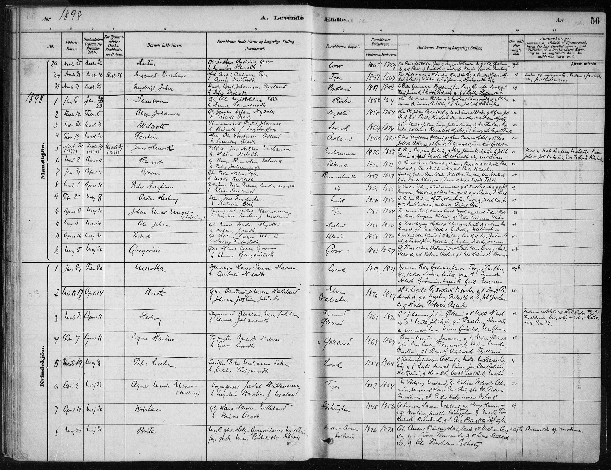 Stord sokneprestembete, SAB/A-78201/H/Haa: Parish register (official) no. B 2, 1878-1913, p. 56