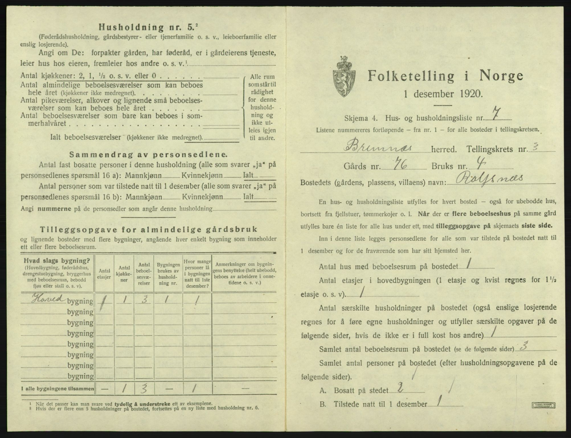 SAB, 1920 census for Bremnes, 1920, p. 131