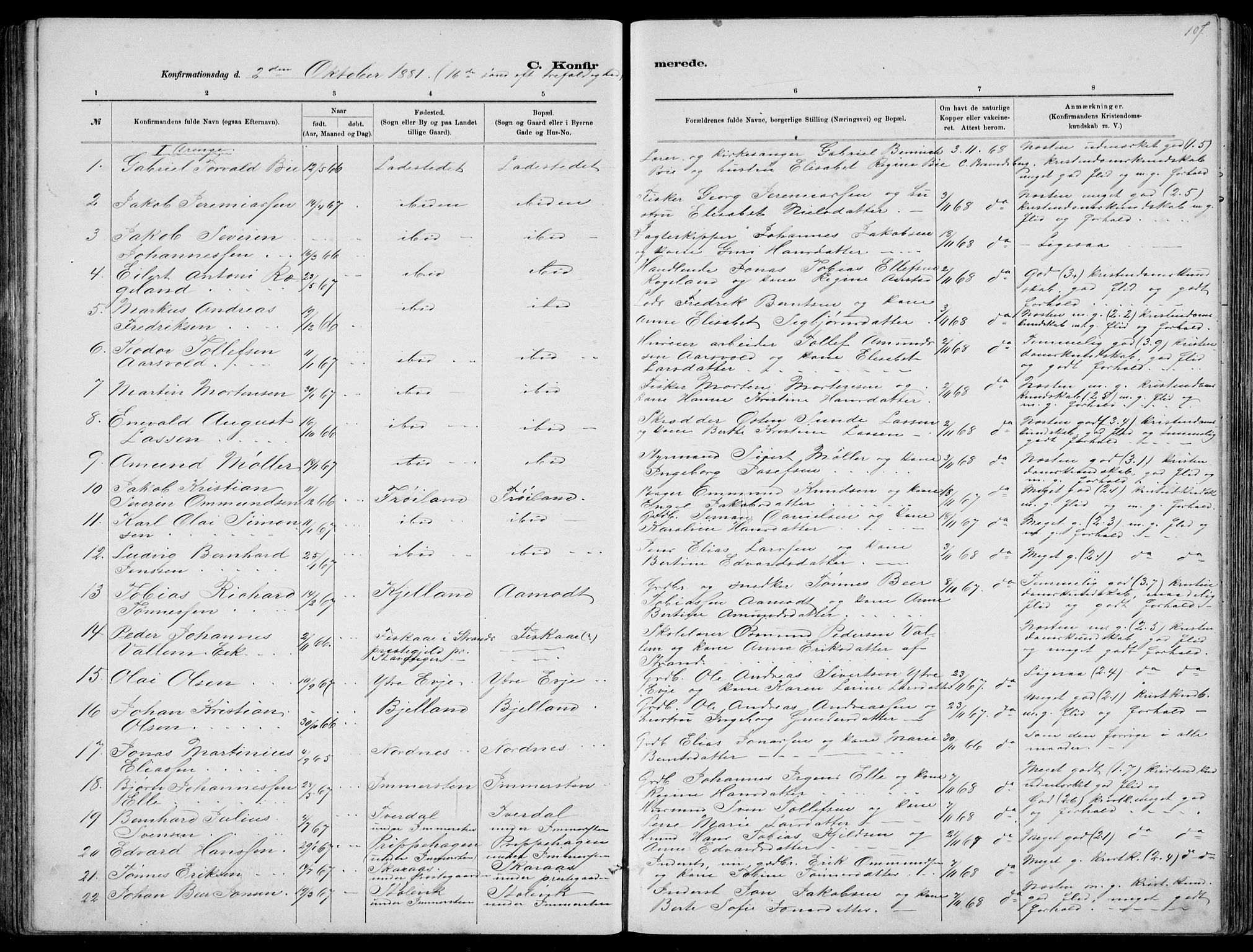 Sokndal sokneprestkontor, AV/SAST-A-101808: Parish register (copy) no. B 4, 1880-1891, p. 107