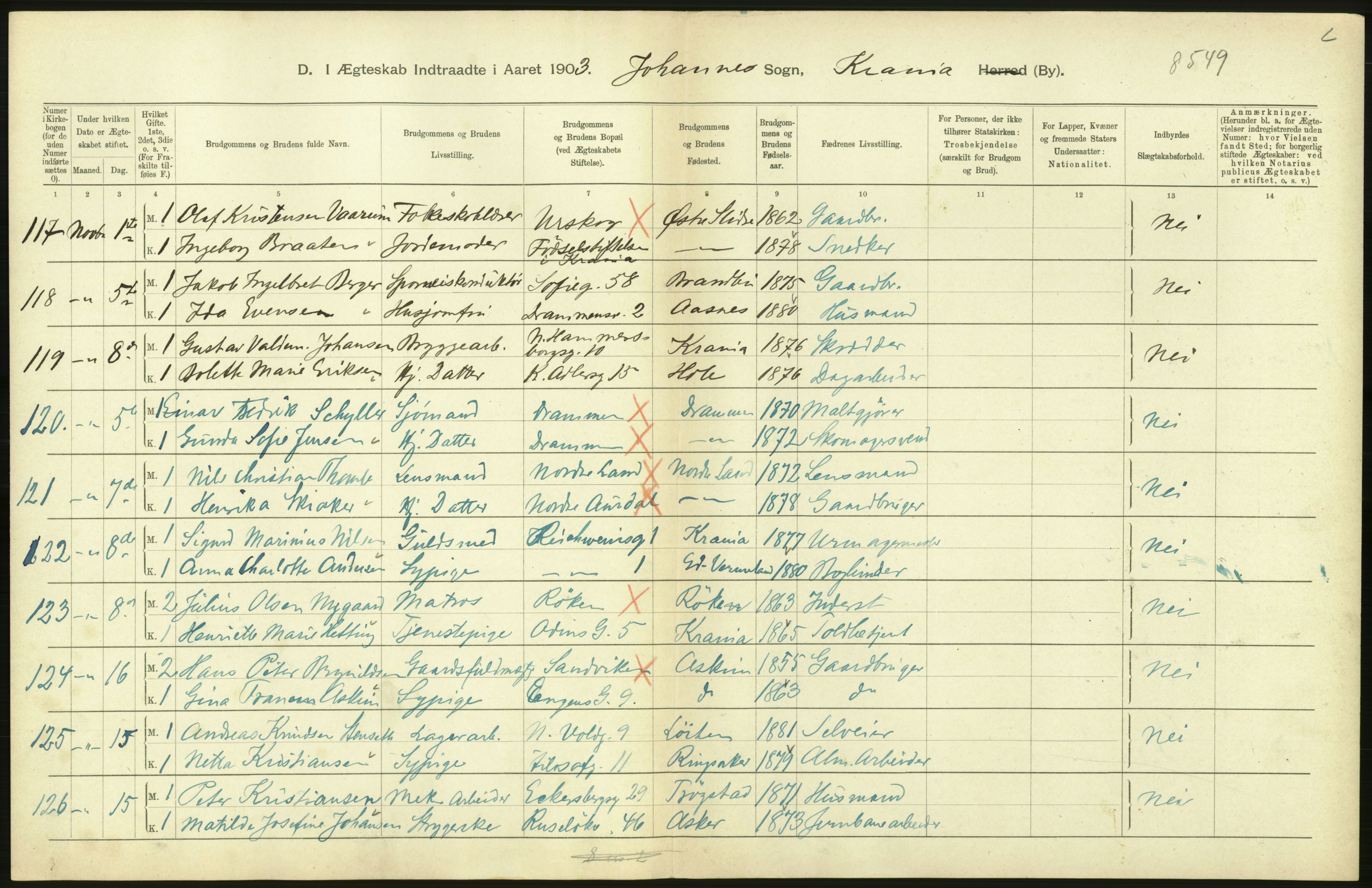 Statistisk sentralbyrå, Sosiodemografiske emner, Befolkning, AV/RA-S-2228/D/Df/Dfa/Dfaa/L0004: Kristiania: Gifte, døde, 1903, p. 548