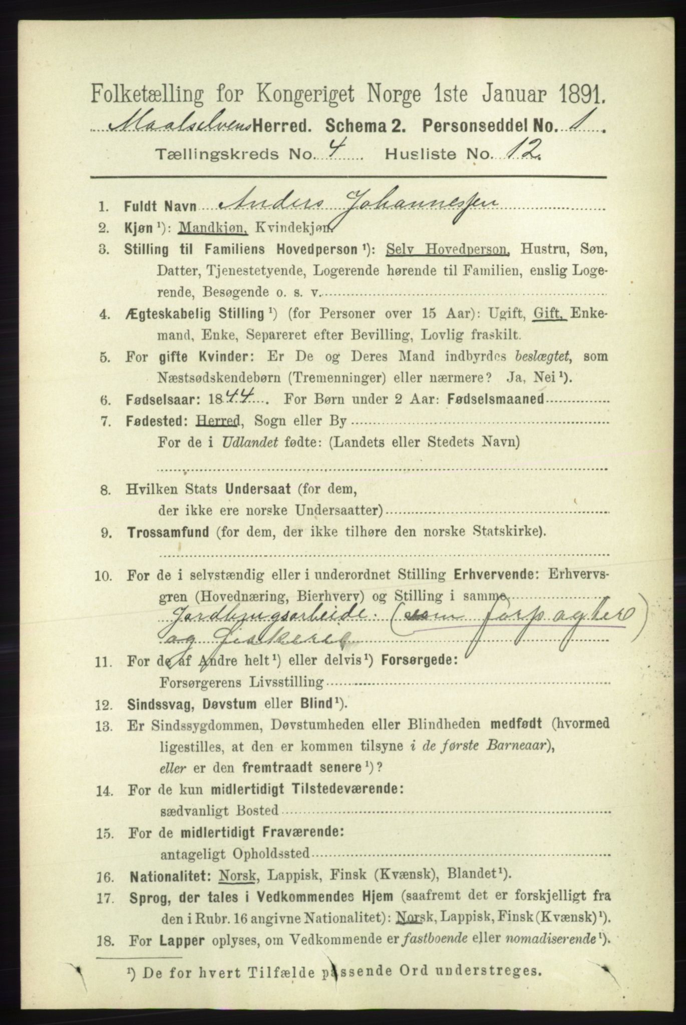 RA, 1891 census for 1924 Målselv, 1891, p. 1154