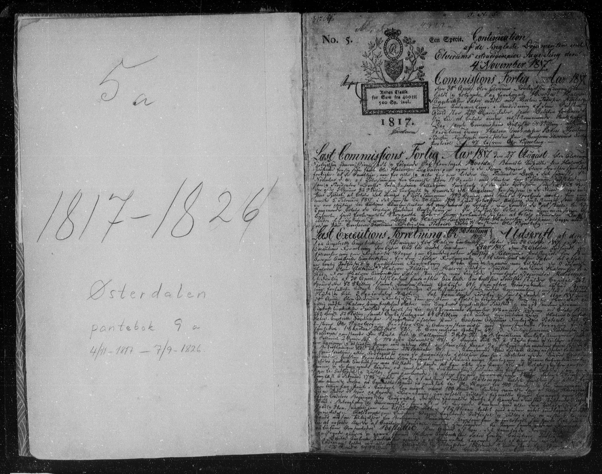 Østerdalen sorenskriveri, SAH/TING-032/H/Hb/L0009/0001: Mortgage book no. 9a, 1817-1826, p. 1