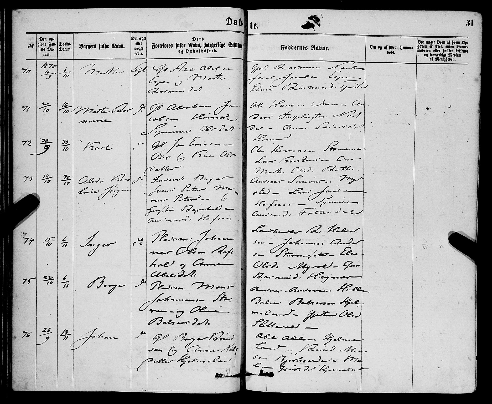 Eid sokneprestembete, SAB/A-82301/H/Haa/Haaa/L0010: Parish register (official) no. A 10, 1867-1878, p. 31