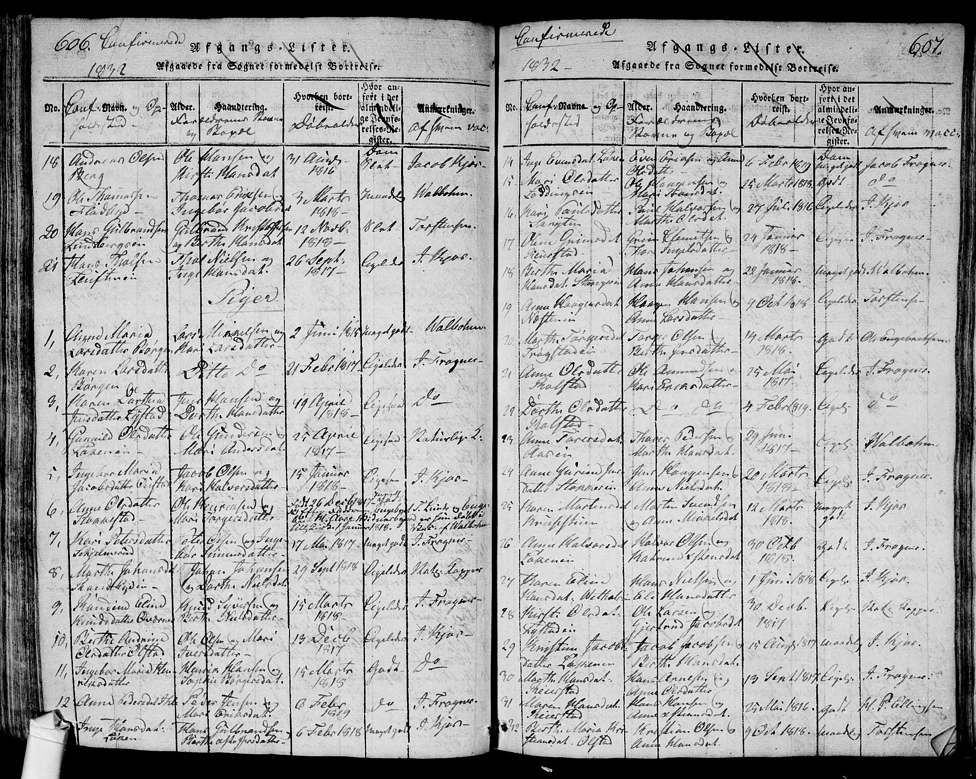 Ullensaker prestekontor Kirkebøker, SAO/A-10236a/G/Ga/L0001: Parish register (copy) no. I 1, 1815-1835, p. 606-607