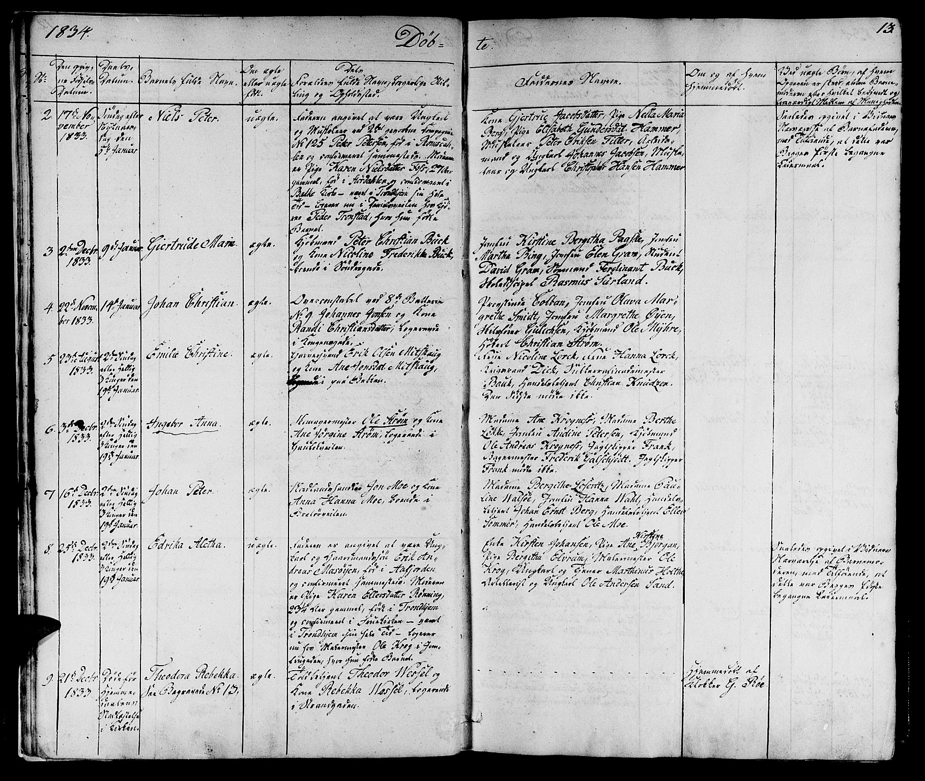 Ministerialprotokoller, klokkerbøker og fødselsregistre - Sør-Trøndelag, SAT/A-1456/602/L0136: Parish register (copy) no. 602C04, 1833-1845, p. 13