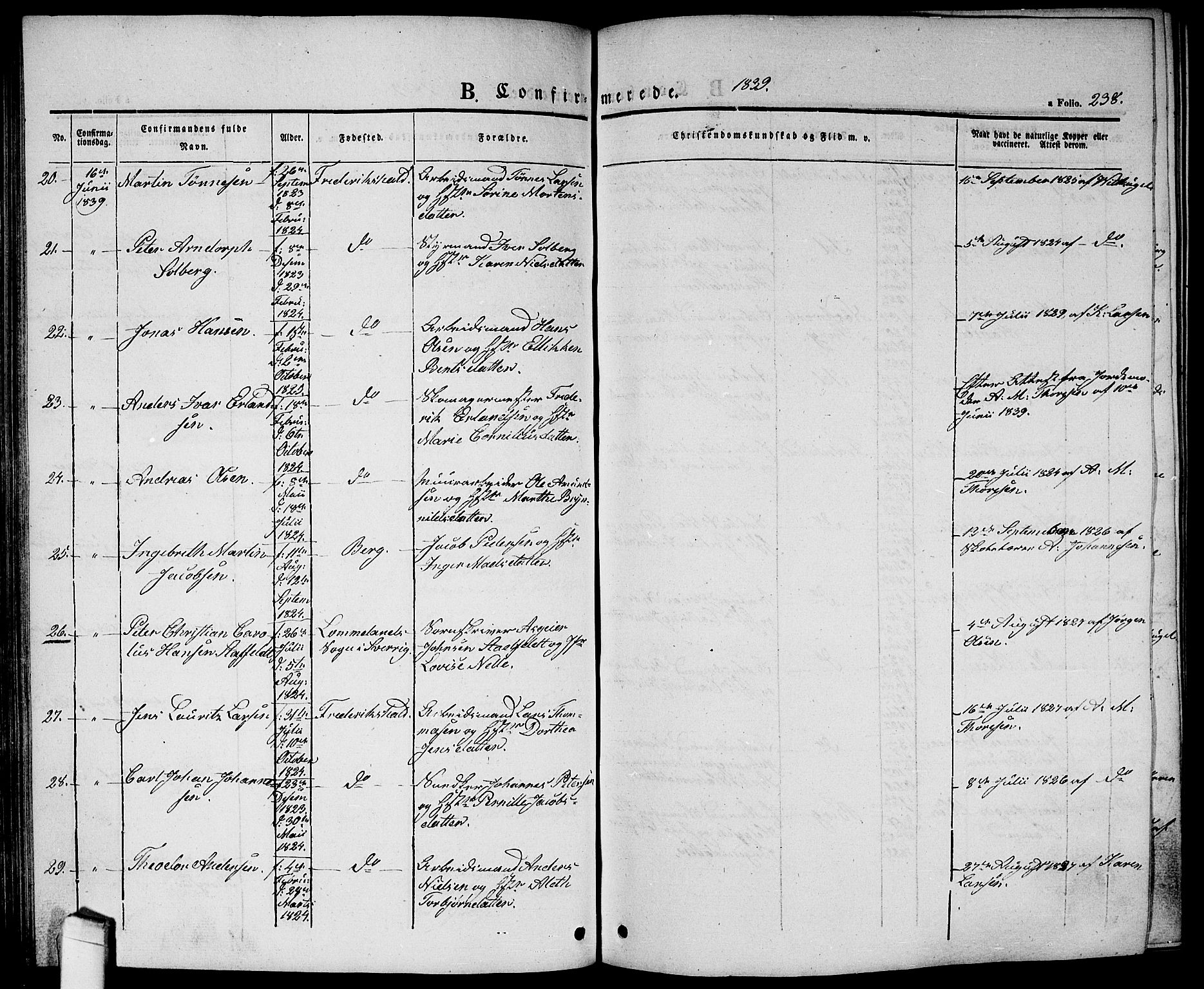 Halden prestekontor Kirkebøker, AV/SAO-A-10909/G/Ga/L0003: Parish register (copy) no. 3, 1834-1844, p. 238