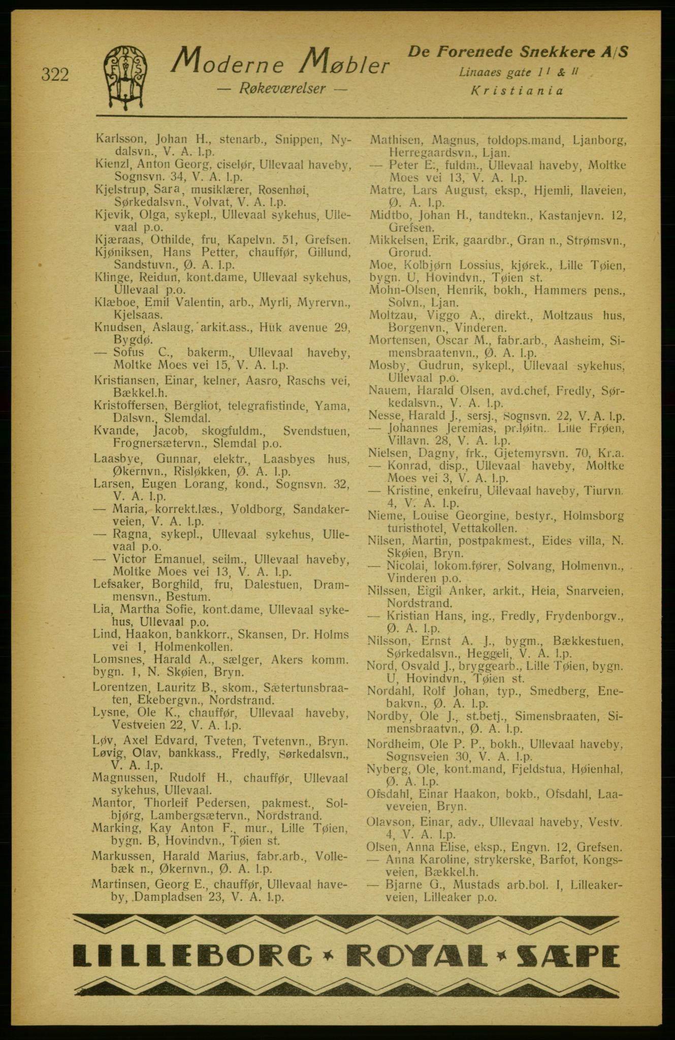 Aker adressebok/adressekalender, PUBL/001/A/002: Akers adressekalender, 1922, p. 322