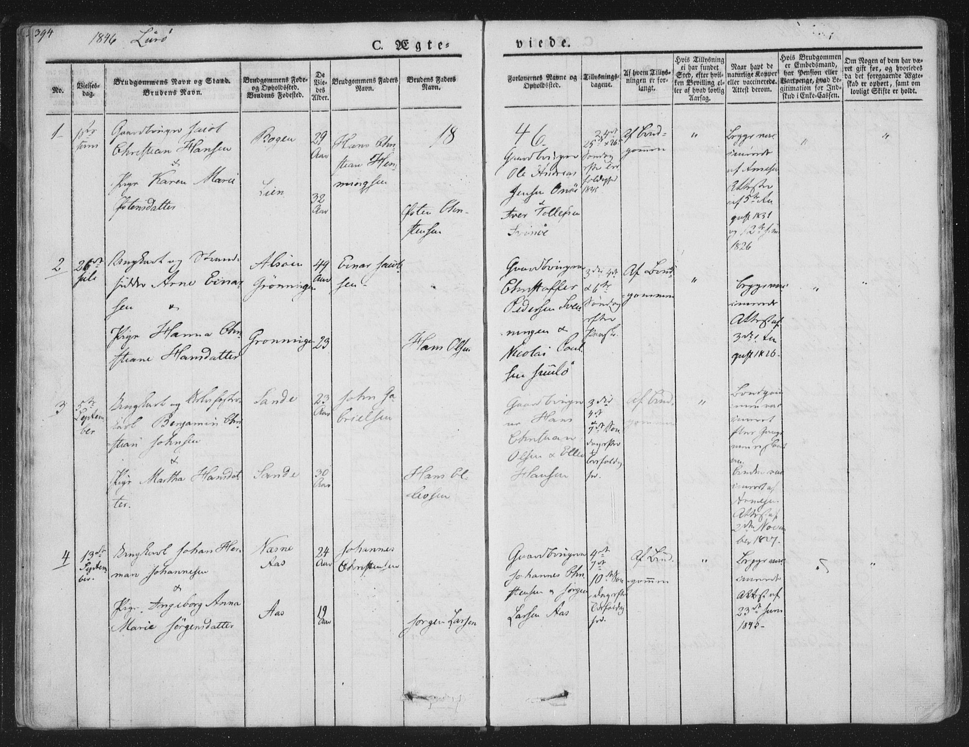 Ministerialprotokoller, klokkerbøker og fødselsregistre - Nordland, AV/SAT-A-1459/839/L0566: Parish register (official) no. 839A03, 1825-1862, p. 394