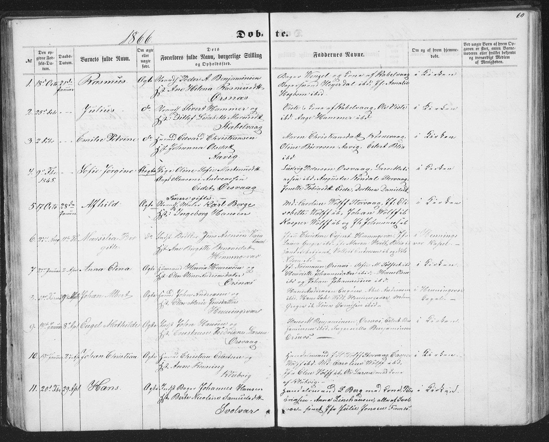 Ministerialprotokoller, klokkerbøker og fødselsregistre - Nordland, AV/SAT-A-1459/874/L1073: Parish register (copy) no. 874C02, 1860-1870, p. 60