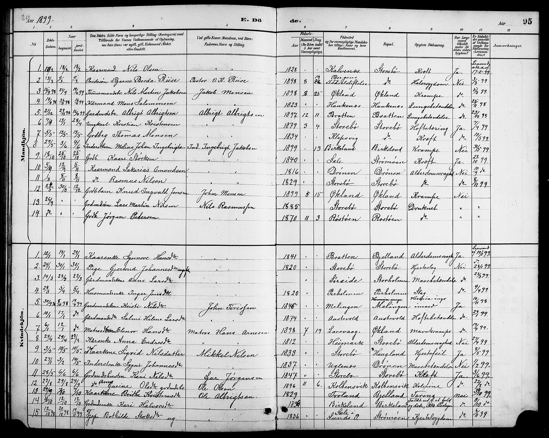 Austevoll Sokneprestembete, SAB/A-74201/H/Hab: Parish register (copy) no. A 3, 1889-1900, p. 95