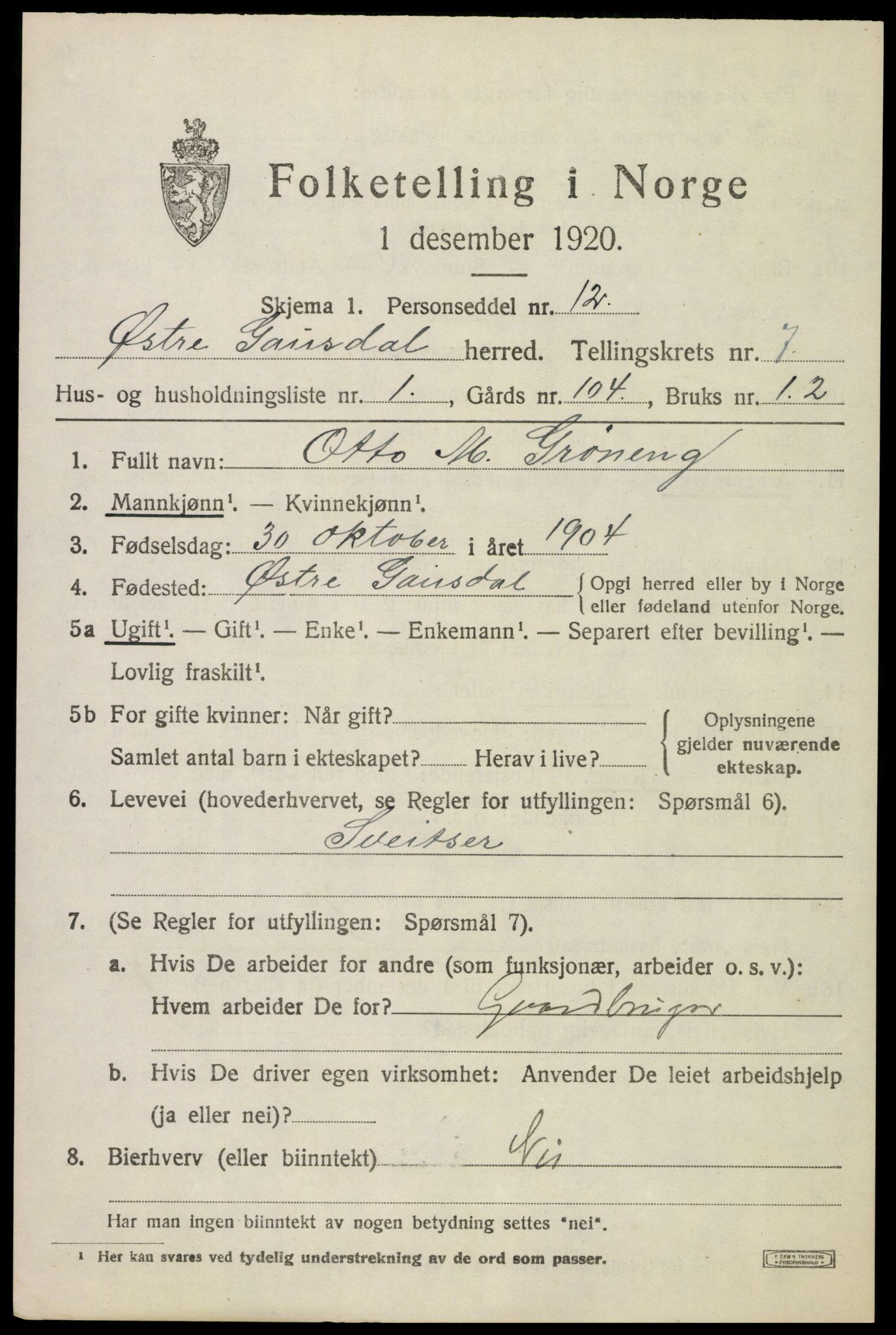 SAH, 1920 census for Østre Gausdal, 1920, p. 3870