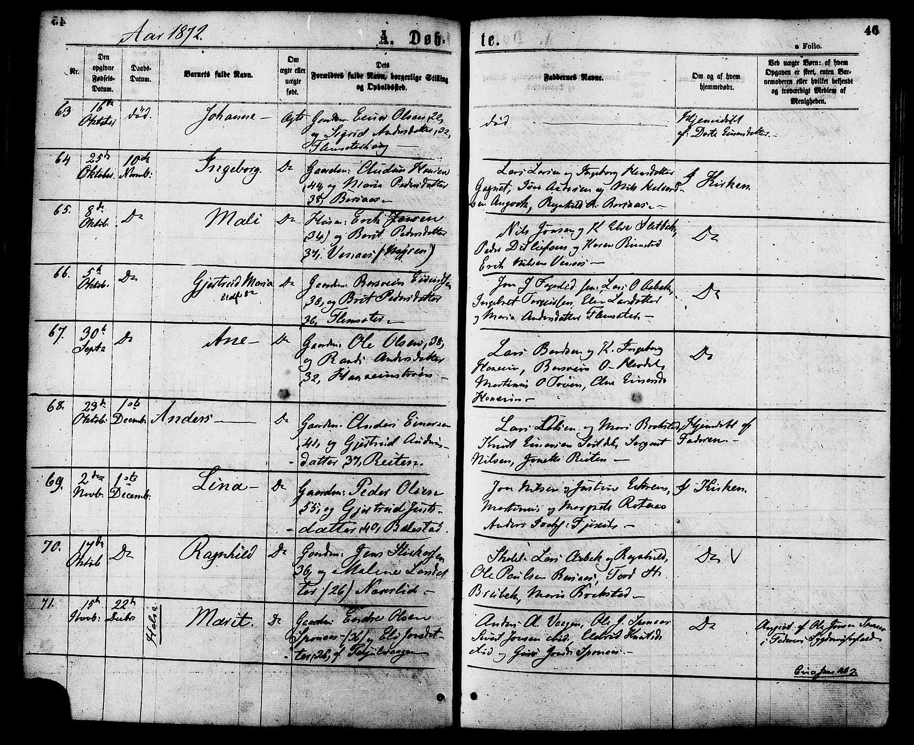 Ministerialprotokoller, klokkerbøker og fødselsregistre - Møre og Romsdal, AV/SAT-A-1454/586/L0986: Parish register (official) no. 586A12, 1867-1878, p. 46