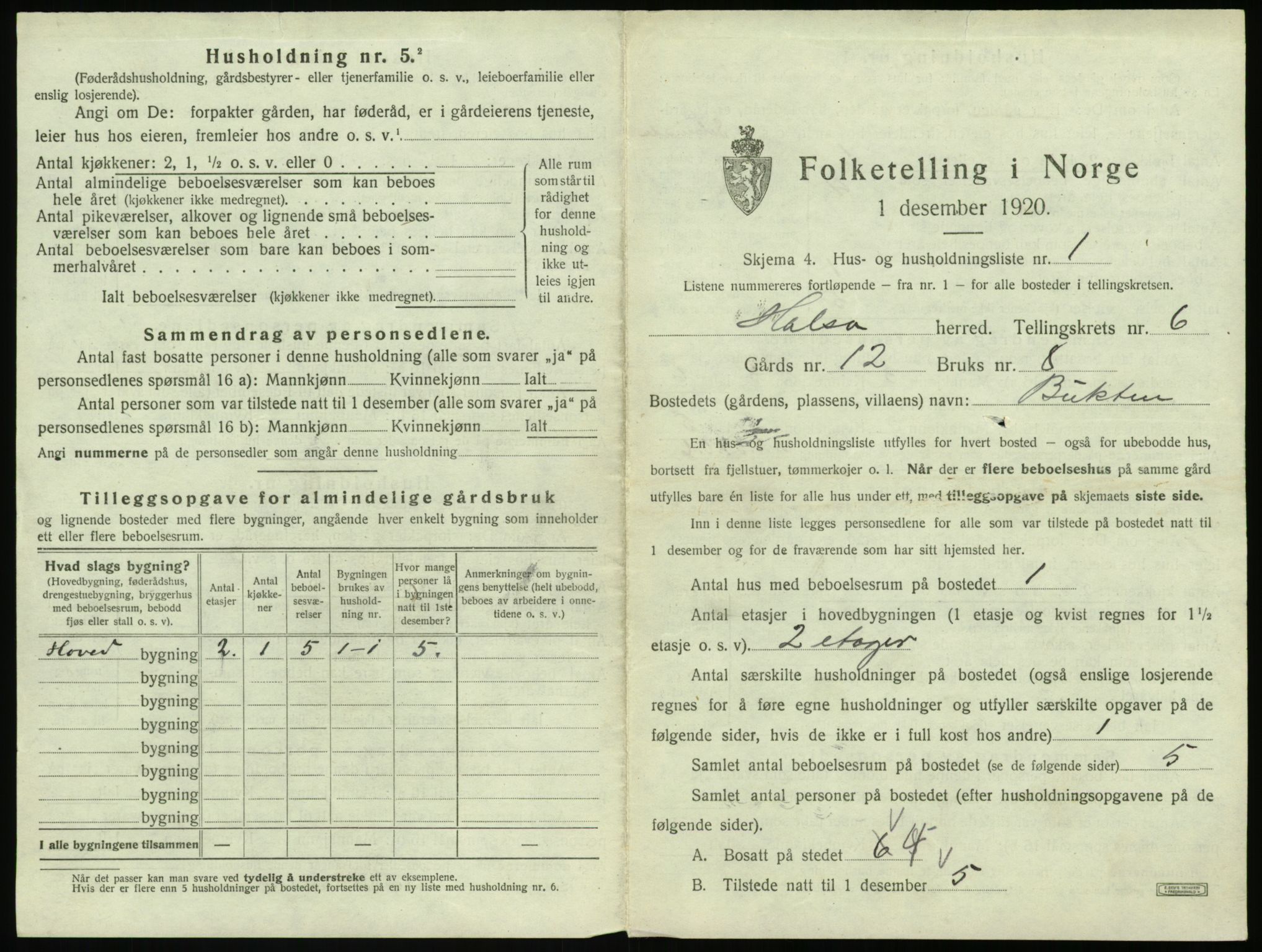 SAT, 1920 census for Halsa, 1920, p. 324