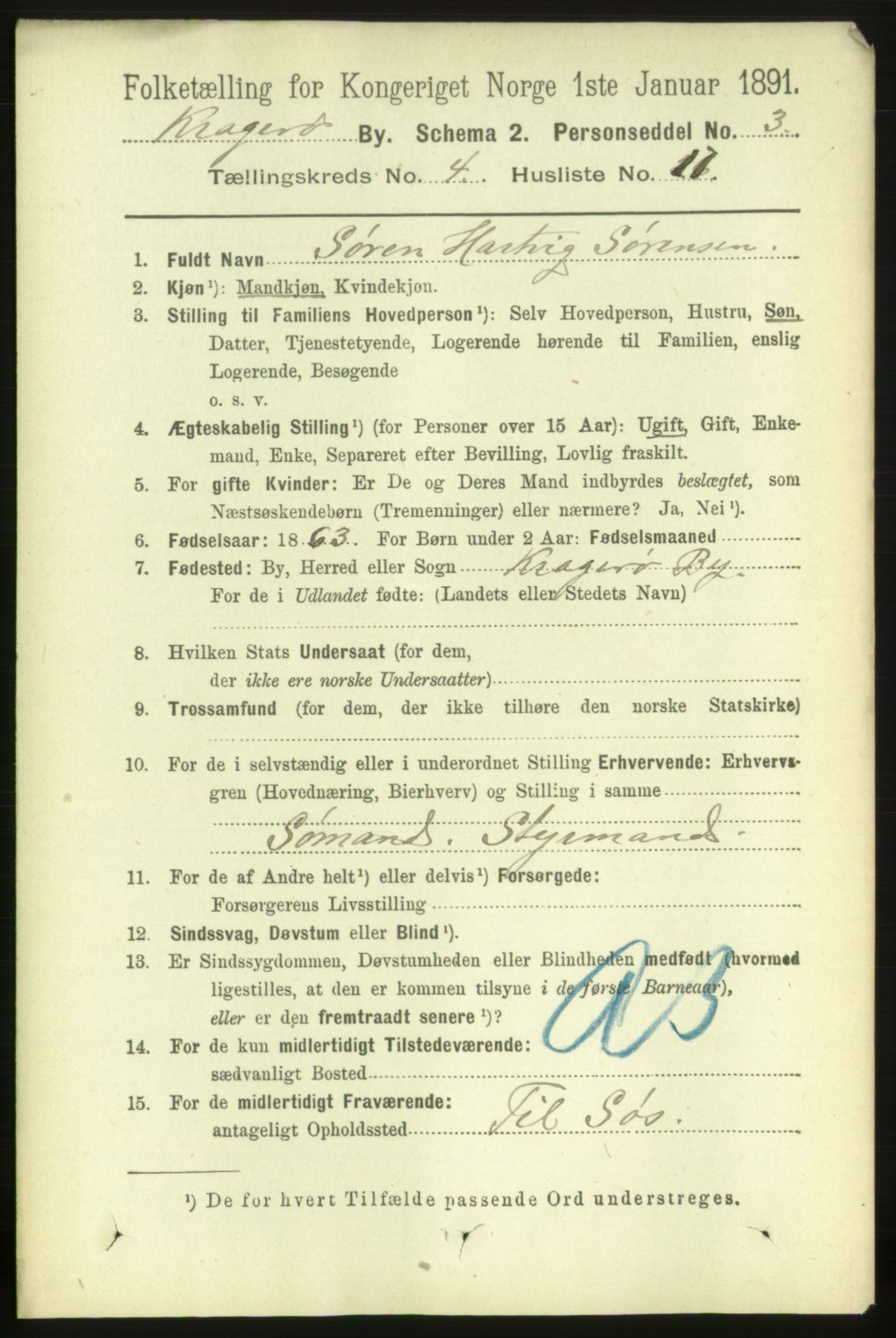 RA, 1891 census for 0801 Kragerø, 1891, p. 2942