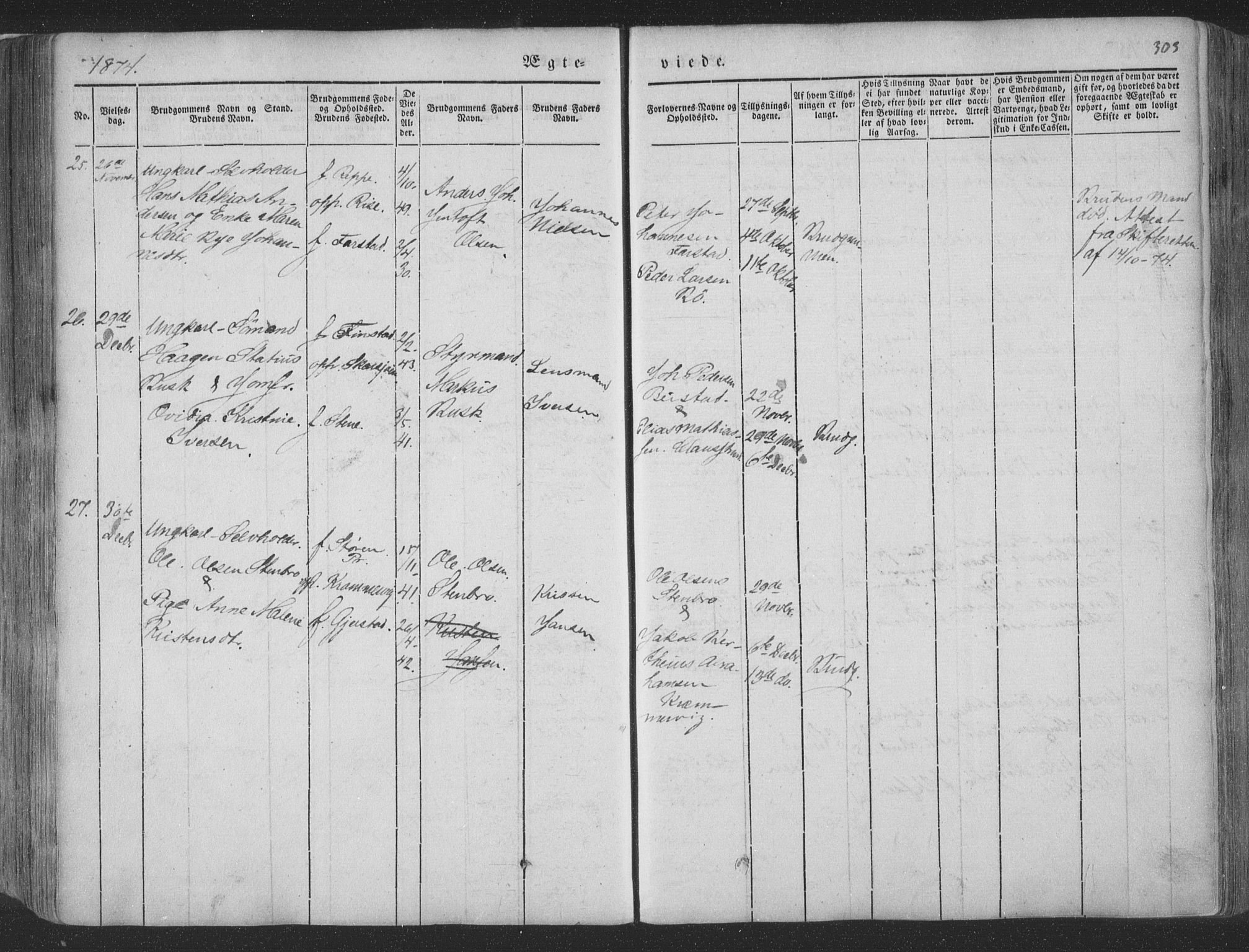 Ministerialprotokoller, klokkerbøker og fødselsregistre - Nordland, SAT/A-1459/881/L1165: Parish register (copy) no. 881C02, 1854-1876, p. 303