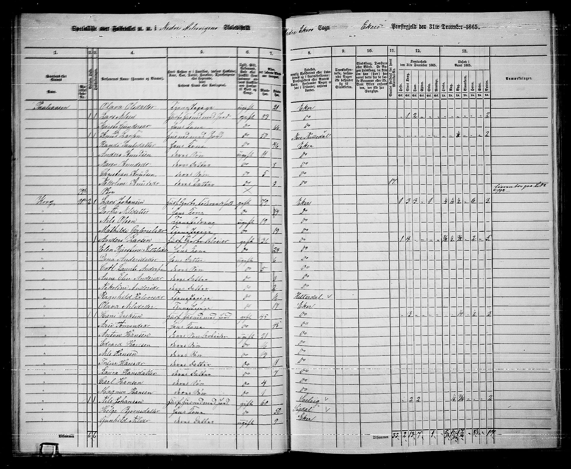 RA, 1865 census for Eiker, 1865, p. 309