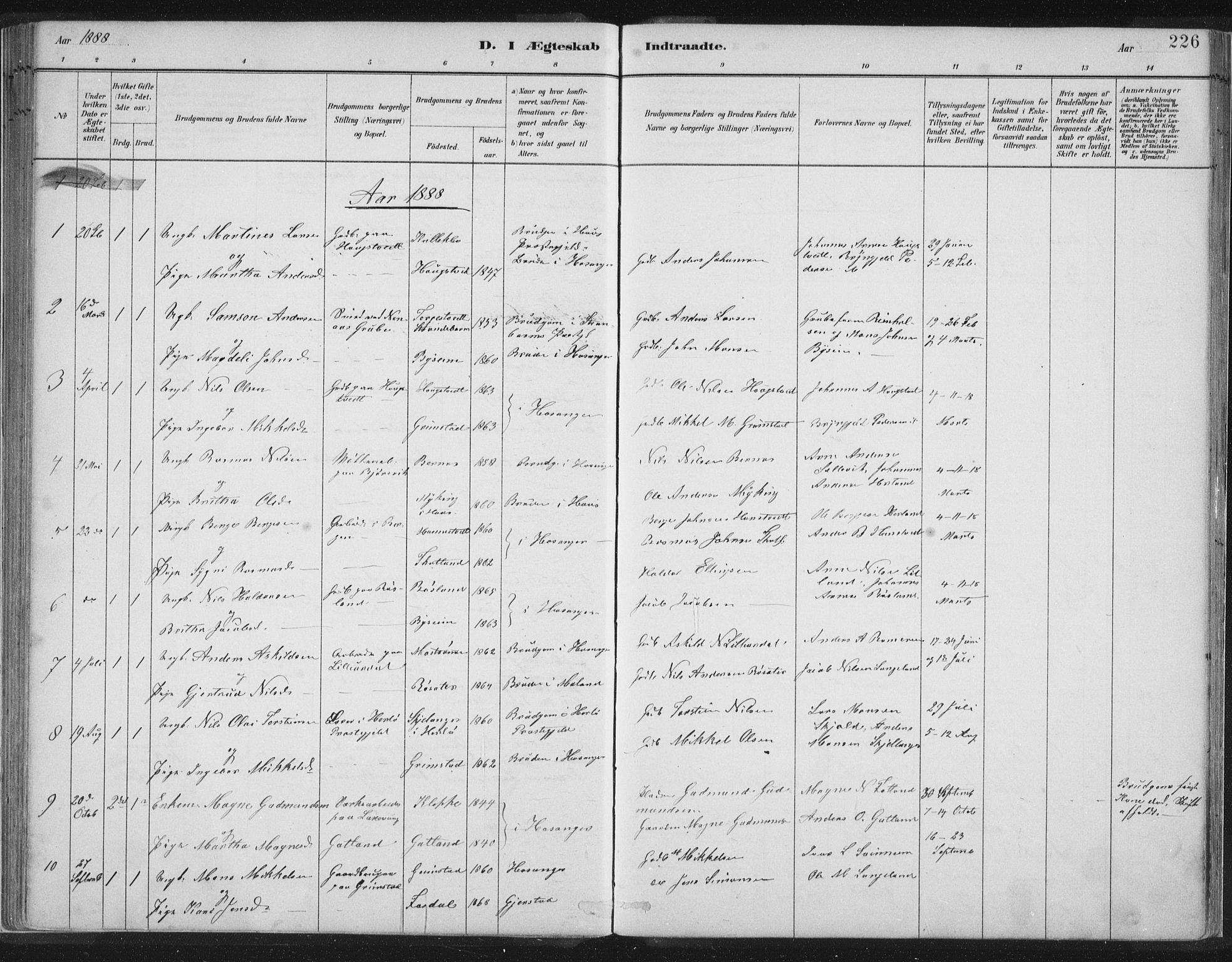 Hosanger sokneprestembete, AV/SAB-A-75801/H/Hab: Parish register (copy) no. A 3 II, 1882-1903, p. 226