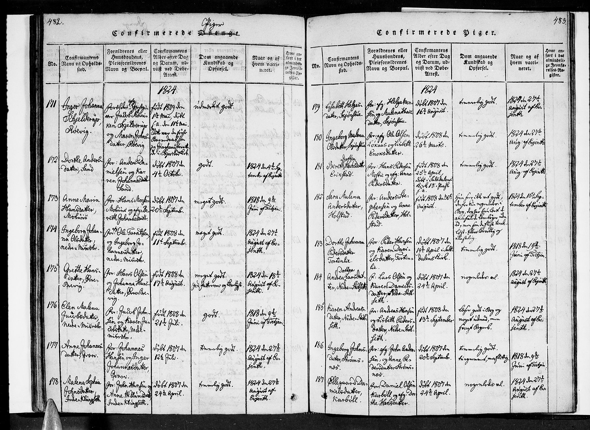 Ministerialprotokoller, klokkerbøker og fødselsregistre - Nordland, SAT/A-1459/852/L0736: Parish register (official) no. 852A06, 1820-1833, p. 482-483