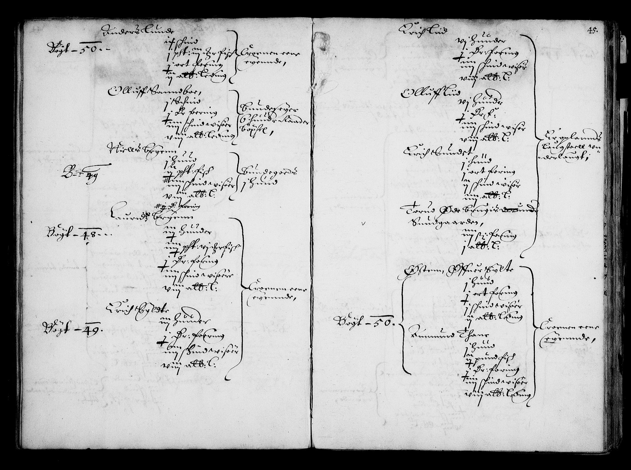 Rentekammeret inntil 1814, Realistisk ordnet avdeling, RA/EA-4070/N/Na/L0001: [XI f]: Akershus stifts jordebok, 1652, p. 44b-45a