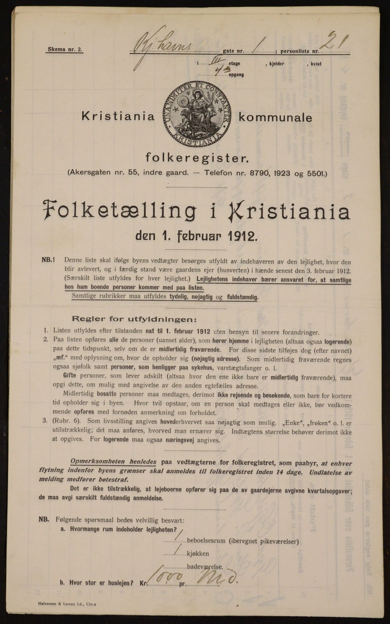 OBA, Municipal Census 1912 for Kristiania, 1912, p. 55260