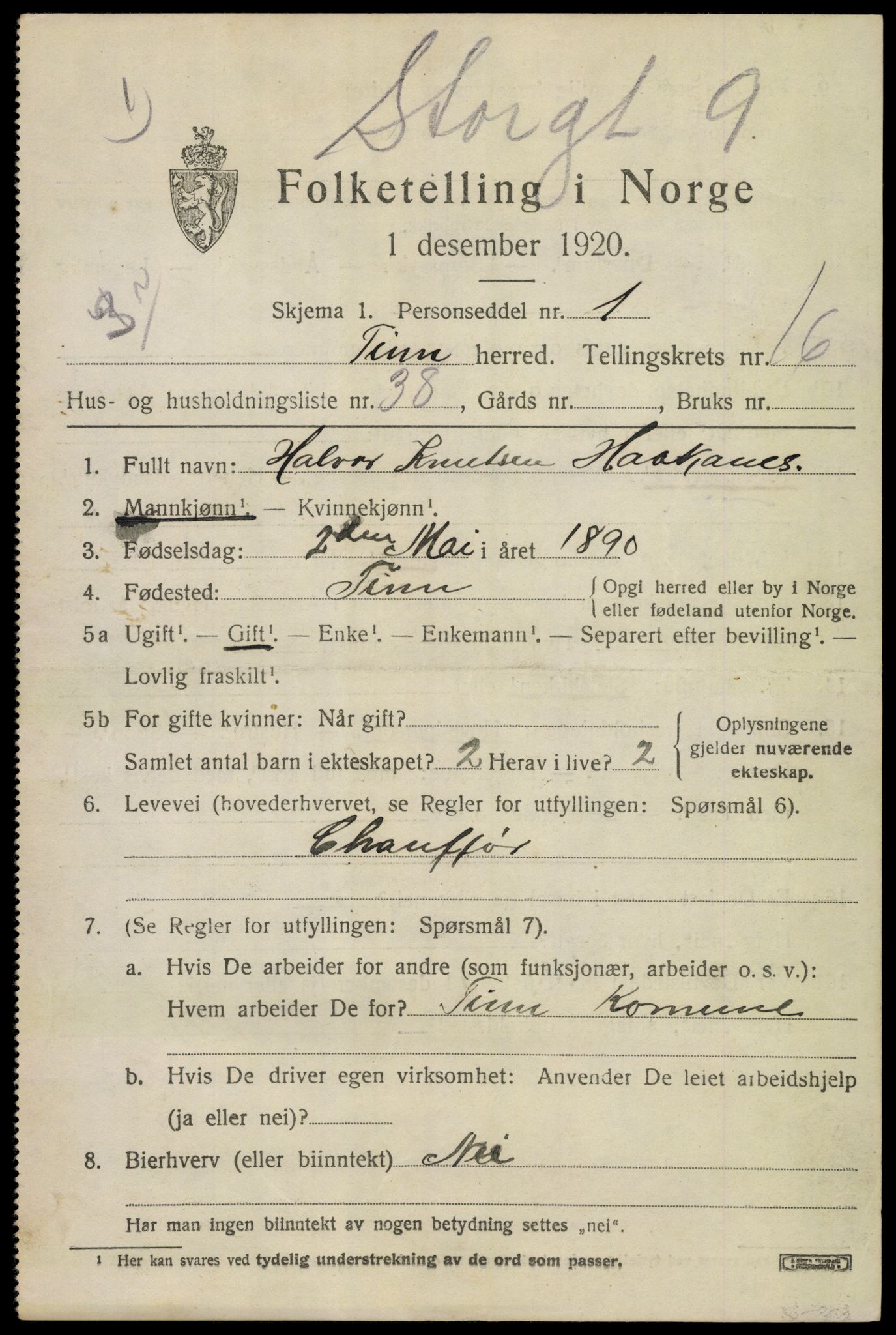 SAKO, 1920 census for Tinn, 1920, p. 17324